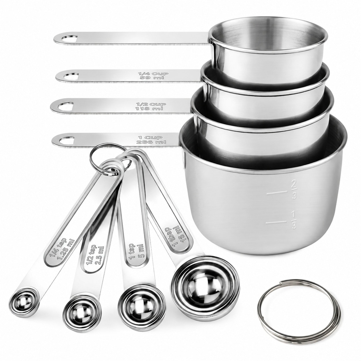 Aoibox  8 Piece Stainless Steel Measuring Cups and Spoons Set for Cooking Baking with Frosted Interior Finish