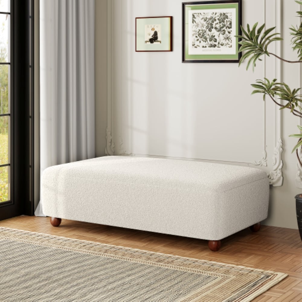 Modern 48 in Boucle Upholstered Comfortable Ottoman Bench - White