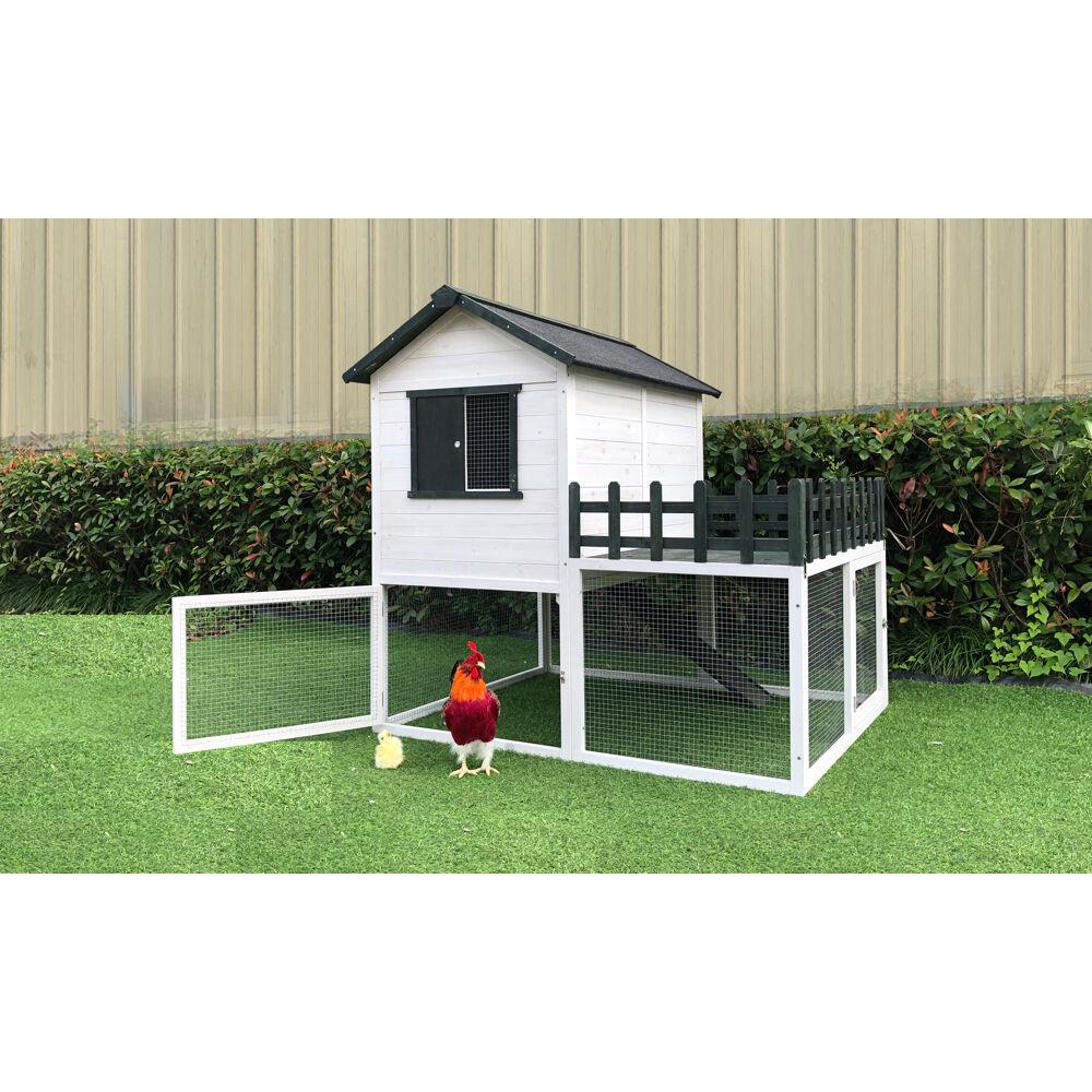 Hanover White/Black Elevated Wooden Chicken Coop with Chicken Run ...