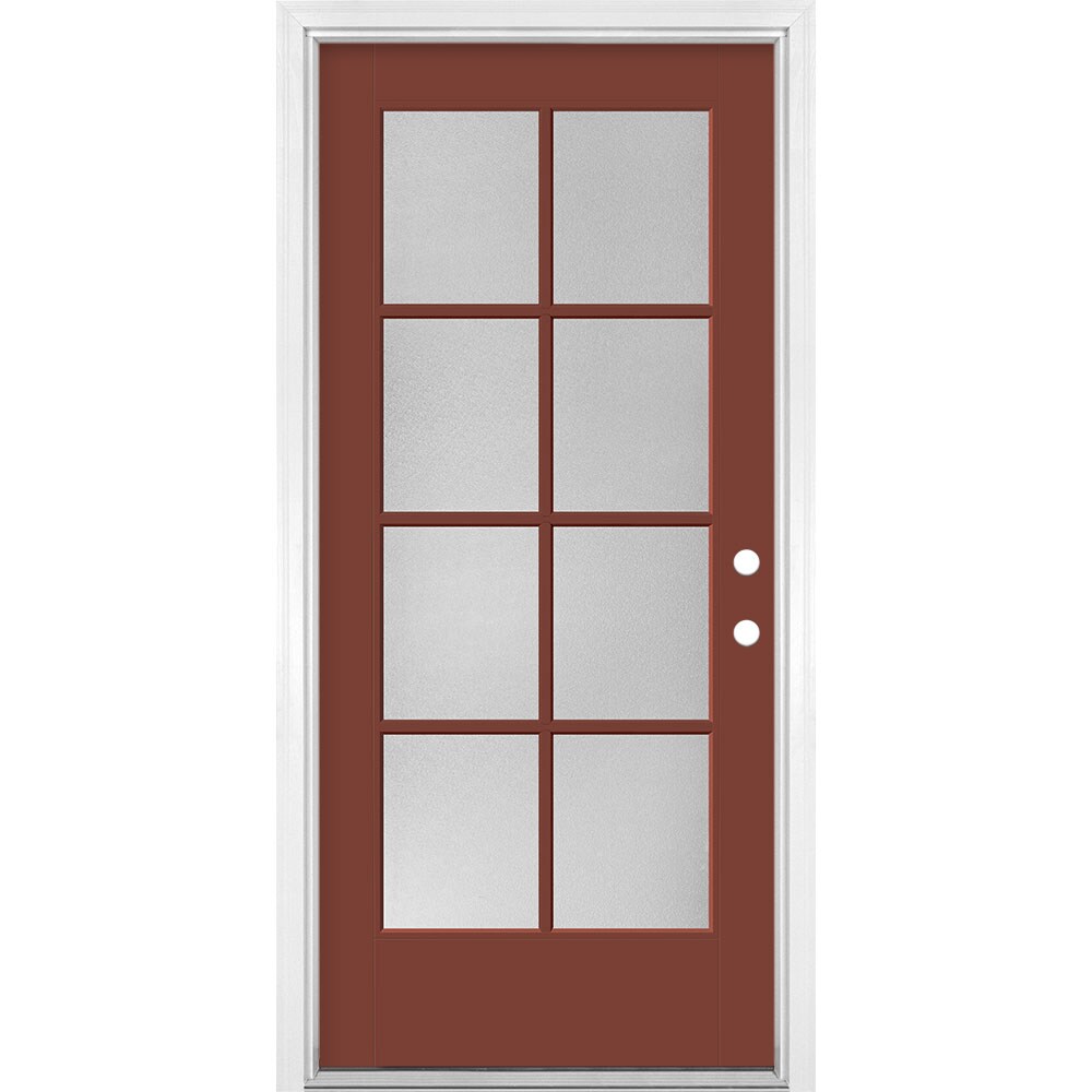 Masonite 1524467 36-in x 80-in x 4-9/16-in Fiberglass Full lite Right-hand inswing Fox Tail Painted Prehung Single door Front Door with Brickmould Insulating core Simulated divided light