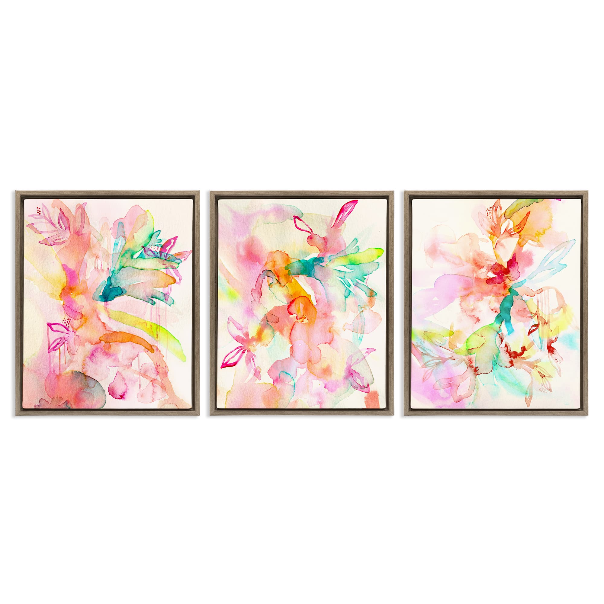 Stupell Industries A3-465-FFE-3PC-16X20 Abstract Florals and Paint Drip 3pc Floating Frame Set design by Gemma Bardot
