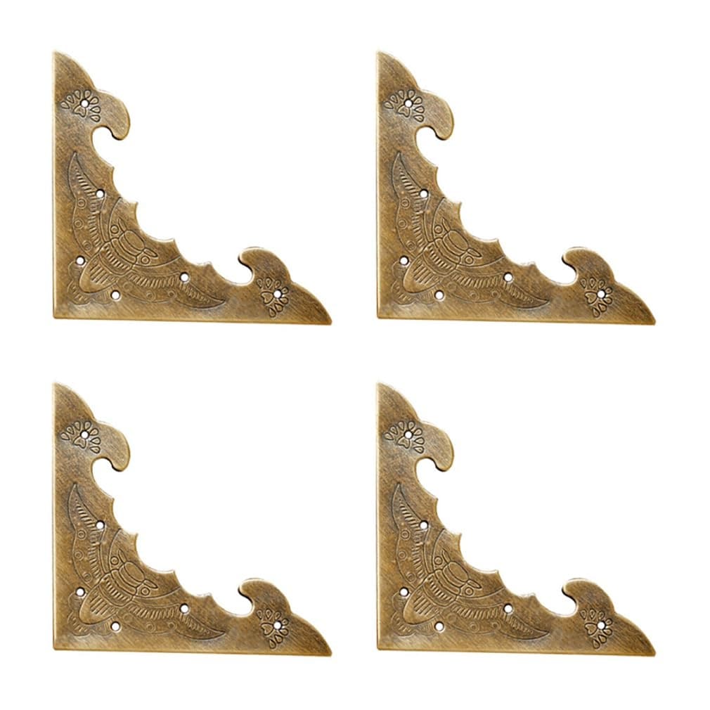 Aoibox  Antique Bronze Flat Corner Brackets for Wooden Boxes and Cabinets 4 x 3 in 4 Pack Decorative Brass