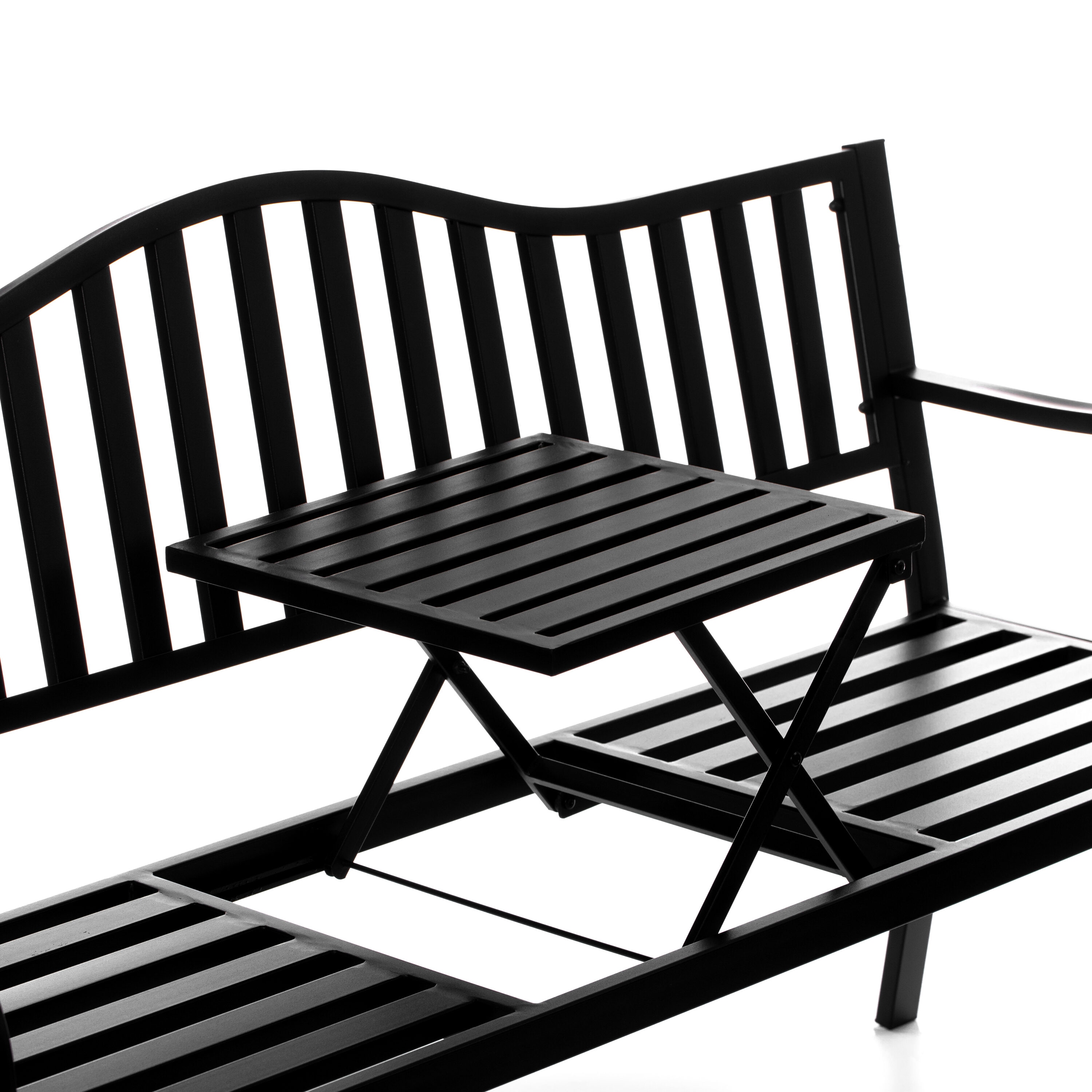 Gardenised Black Steel Park Bench with Arms and Back 59.25 in W x