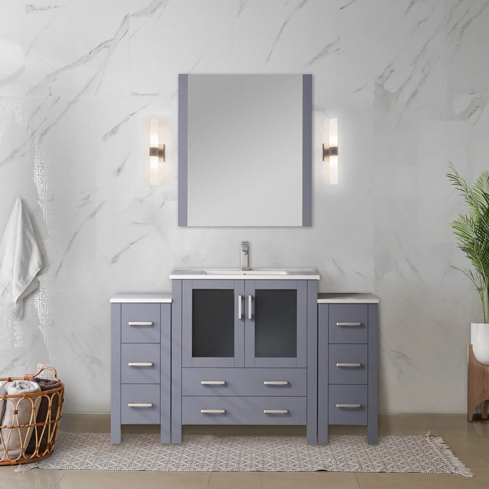 Lexora LV341854SBESM28F Volez 54-in Dark Grey Single Sink Bathroom Vanity with White Ceramic Top (Mirror and Faucet Included)