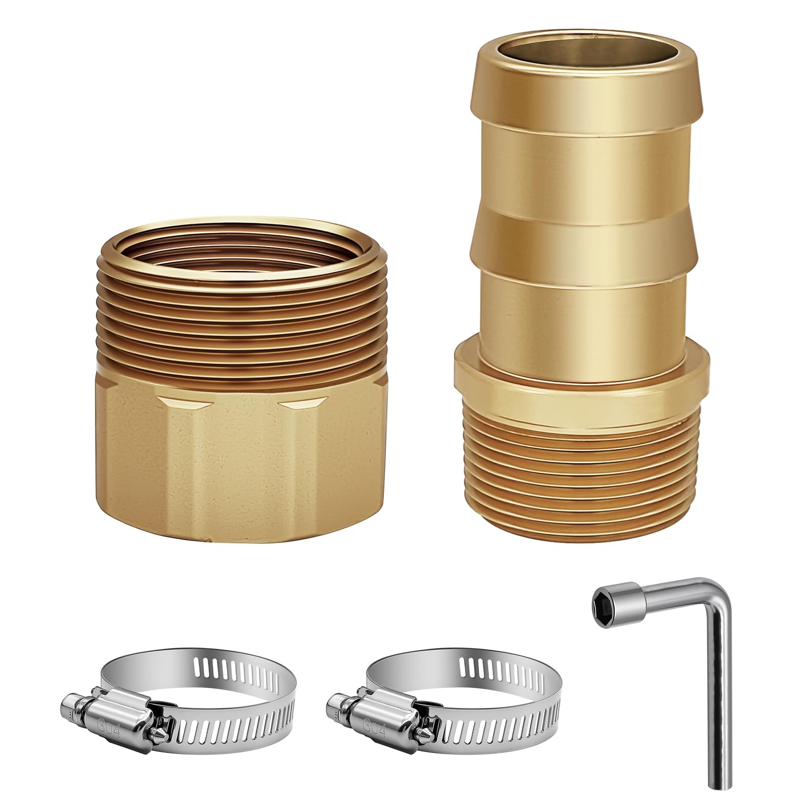 Etokfoks  2PCS Metal Sump Pump Hose Connectors Barb Adapter Suction Back Flow Valve for Pool Water Pump Fittings