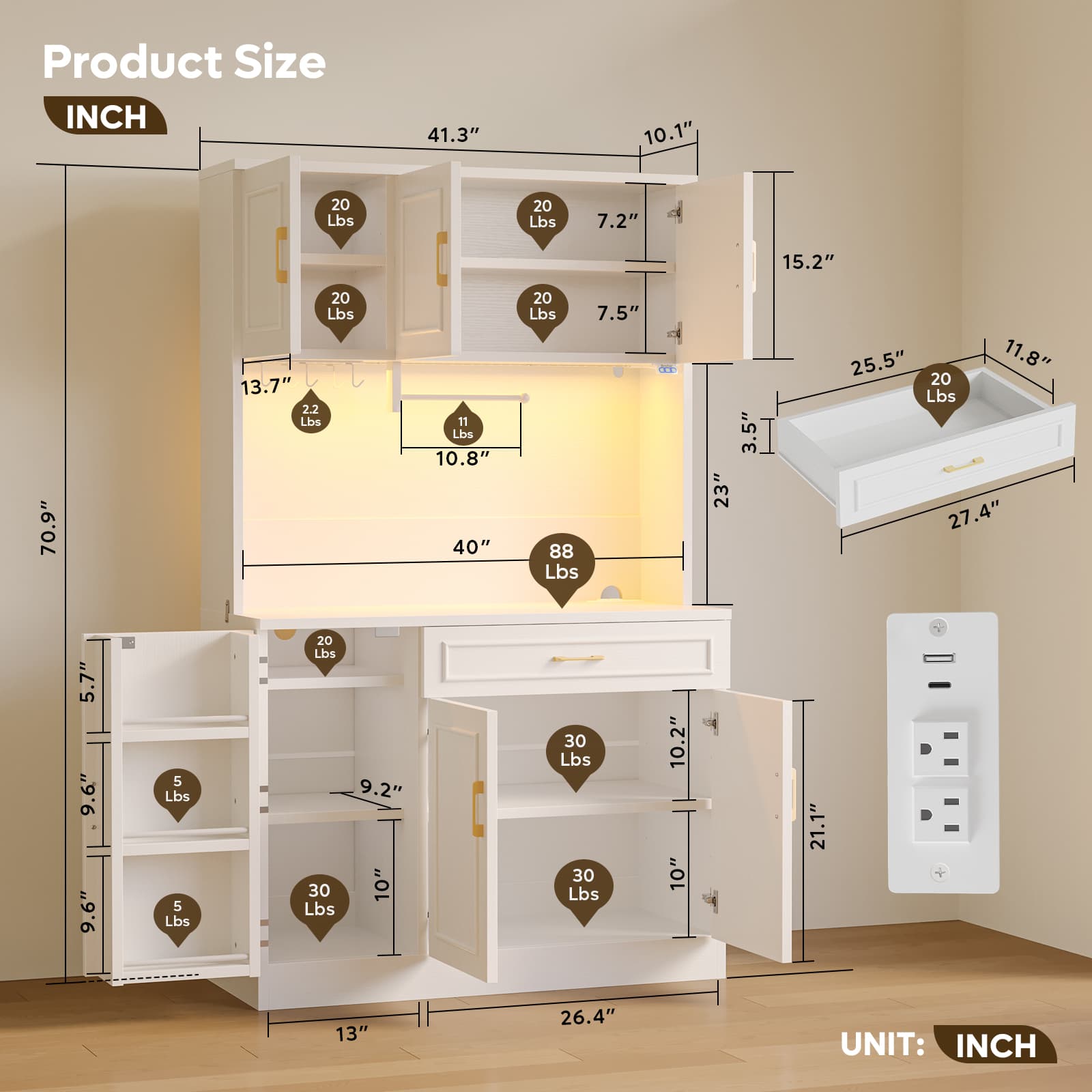 Bestier LOW-K600910AUS-WHTG Dining-Kitchen-Storarge - View #4