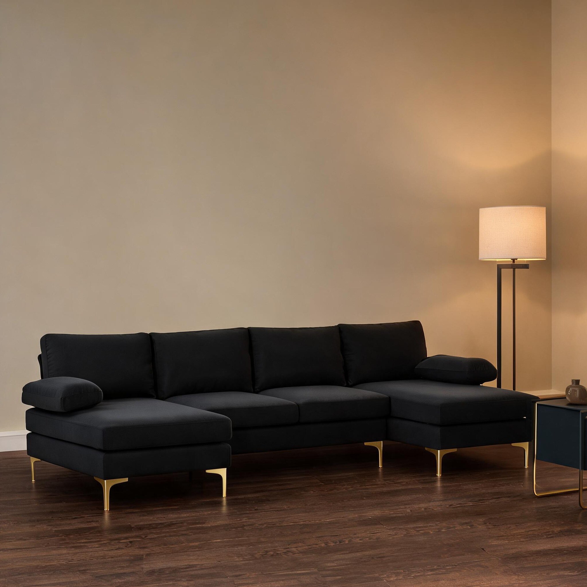 sunjurt U-Shaped Modular Sofa with Linen Upholstery and Wood Frame ...