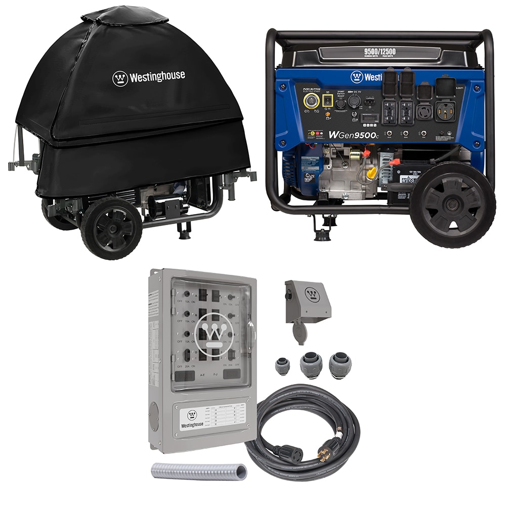 Westinghouse  WGEN9500C Single Fuel Portable Generator, Cover, and Transfer Switch Set