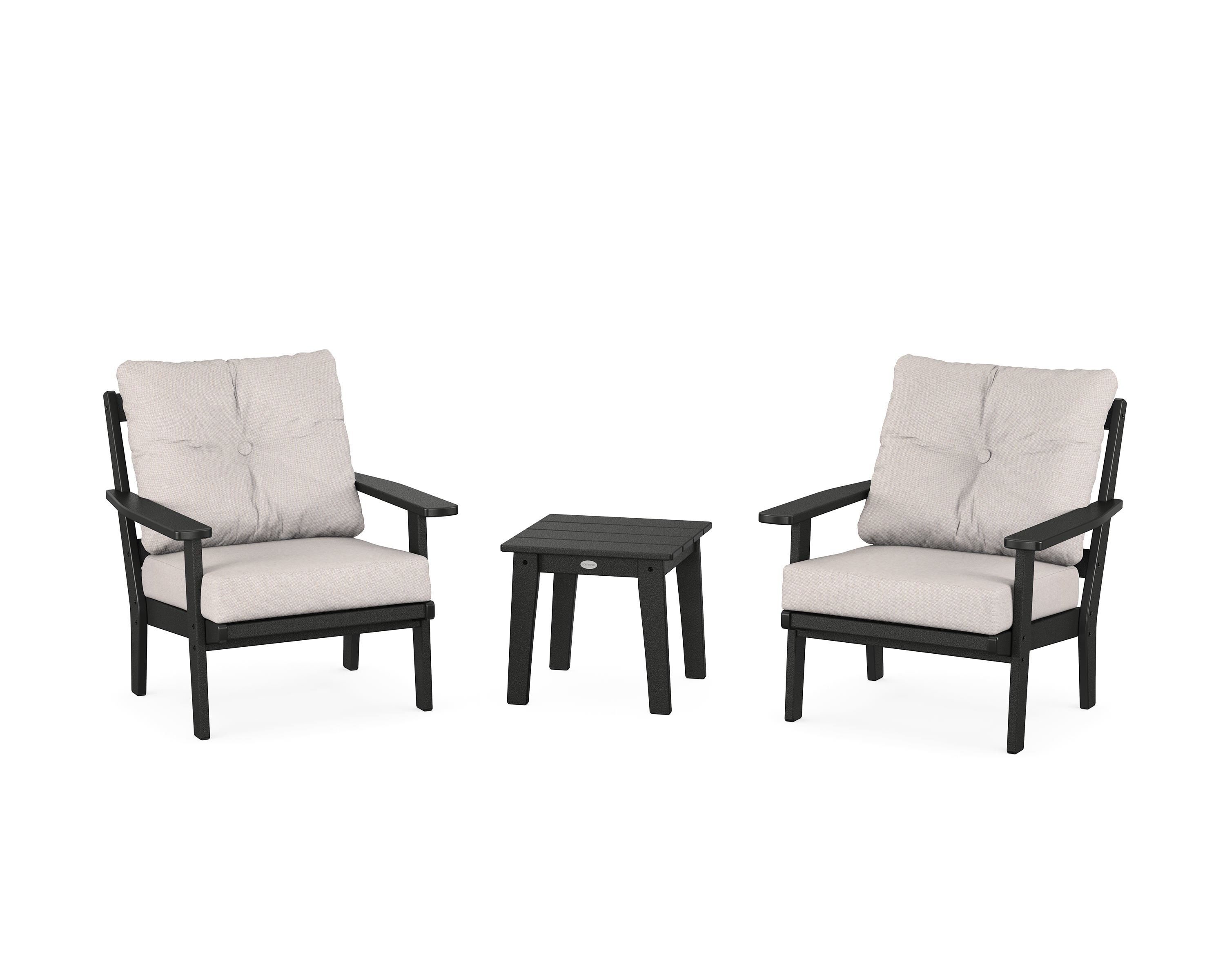 POLYWOOD PWS2138-2-BL145999 Oxford 3 -Piece Patio Conversation Set with Light Gray Cushions