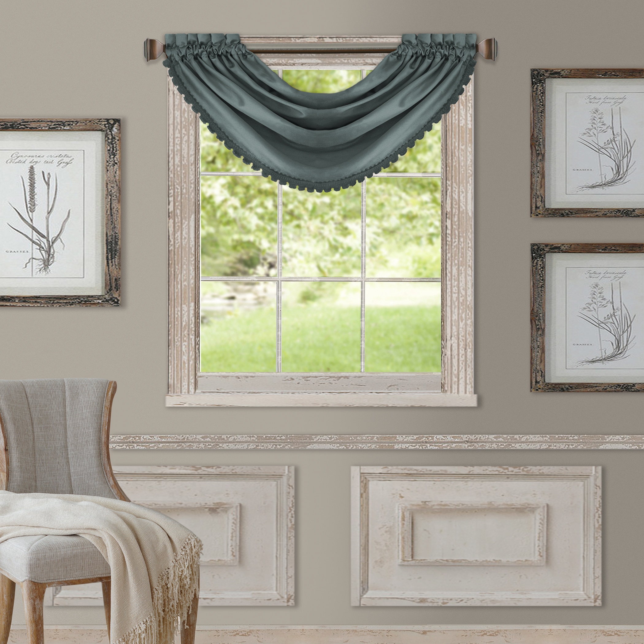 Elrene Home Fashions 026865854282 All Seasons Waterfall 36-in Dusty Blue Polyester Rod pocket Valance