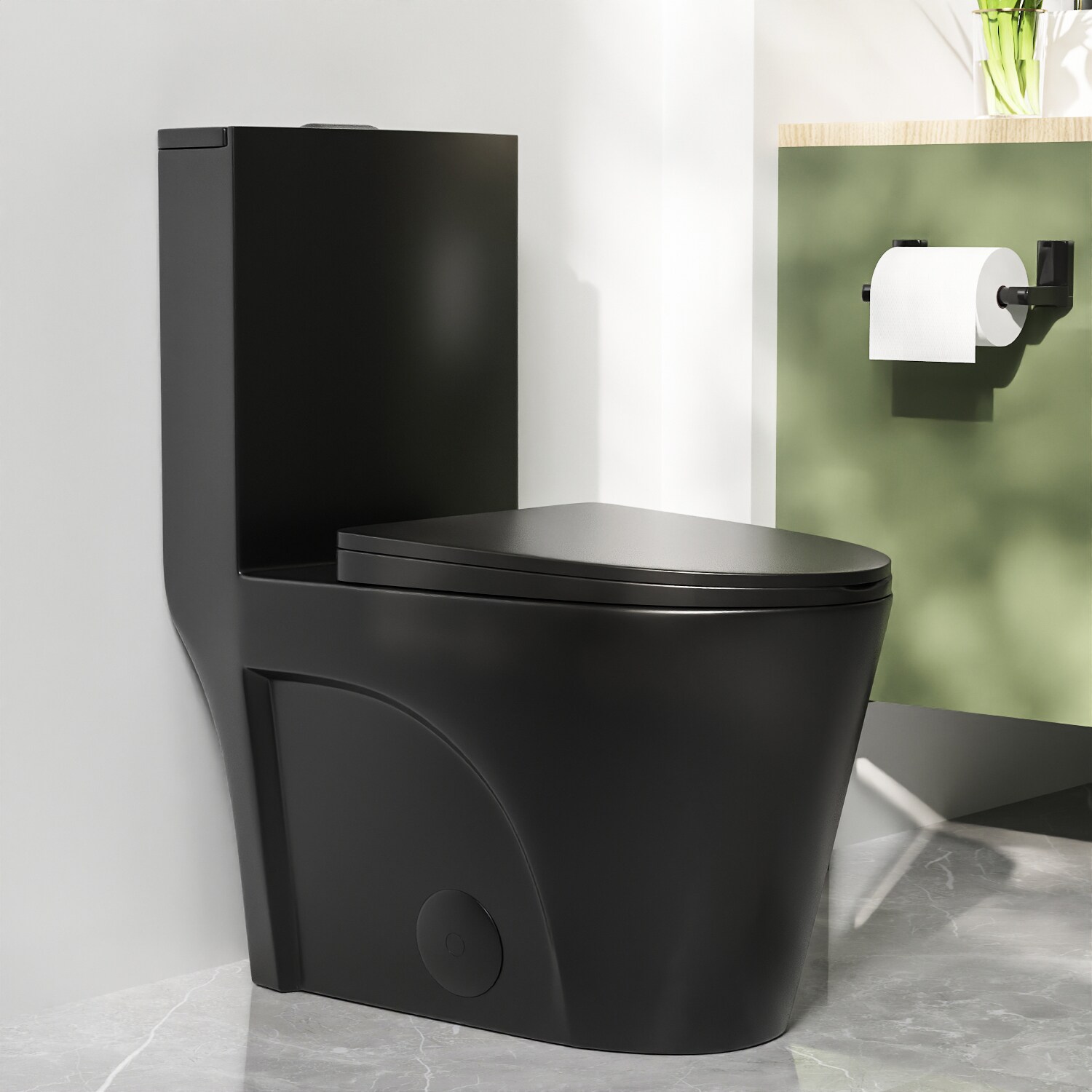 DeerValley Ace Black Dual Flush Elongated Chair height Soft Close 1-piece Toilet 12-in Rough-In WaterSense 1.6 GPF