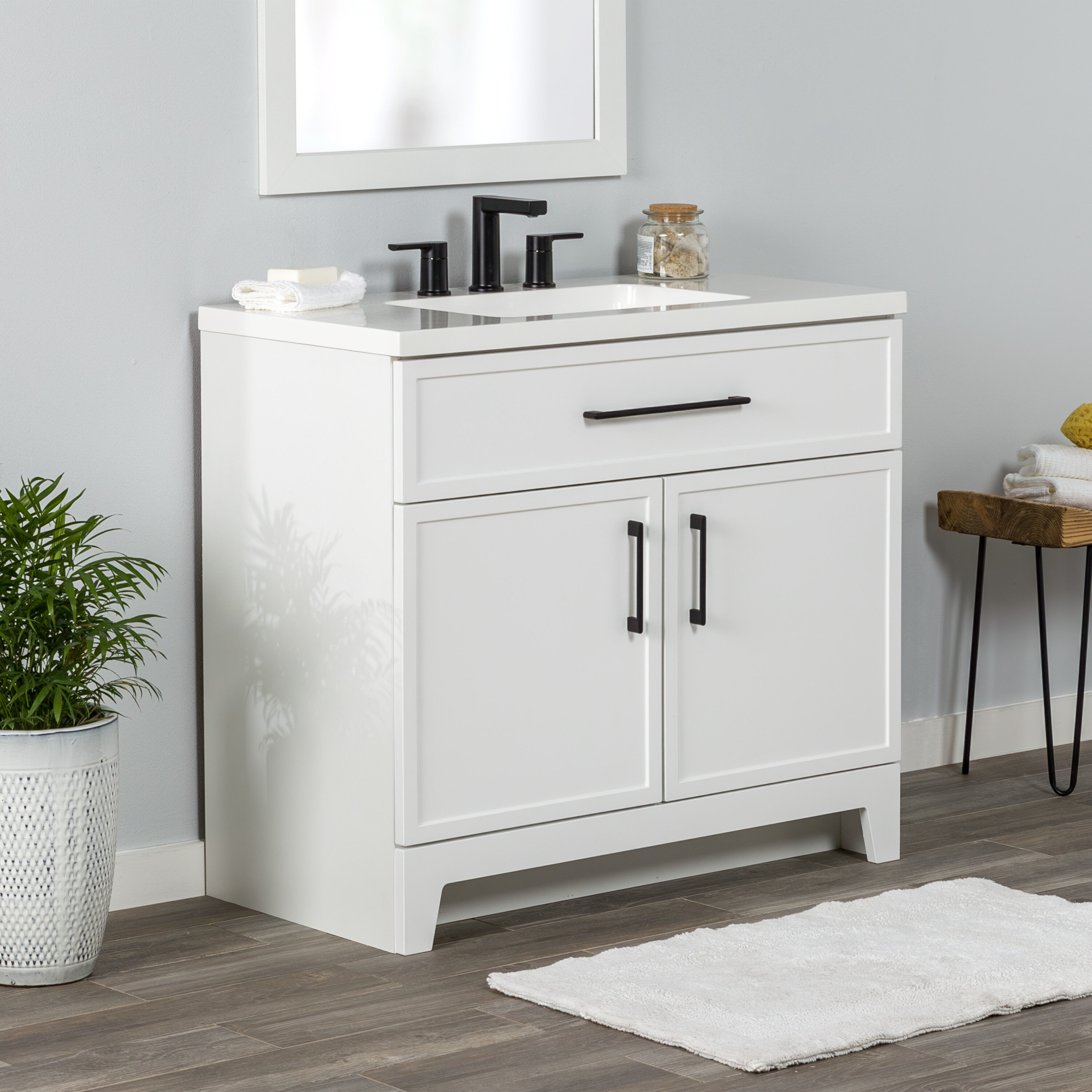 Style Selections 36-in White Single Sink Bathroom Vanity with White Cultured Marble Top (Mirror Included)