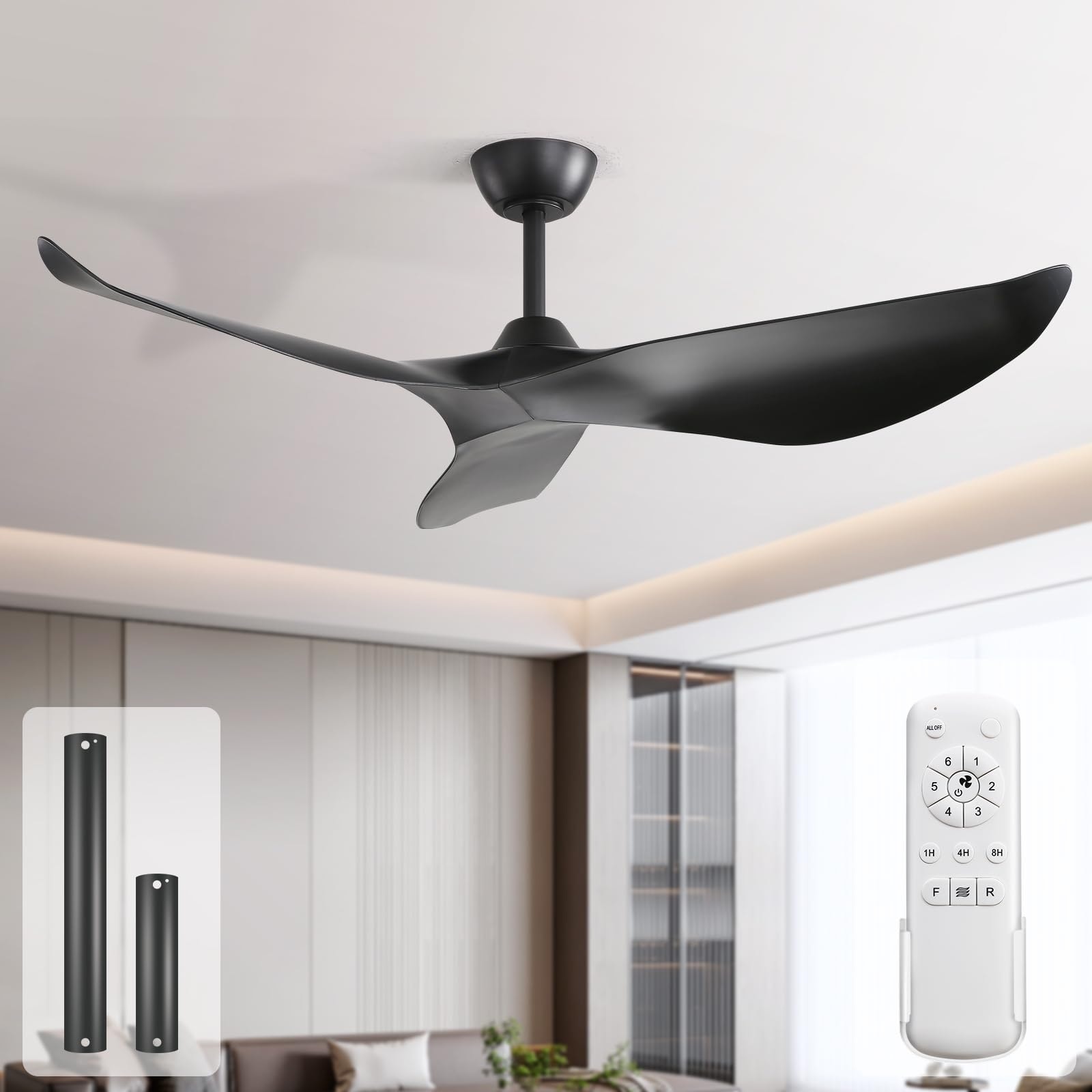 AOIZGMY 52 Inch Ceiling Fan No Light Remote Control Reversible Quiet DC ...