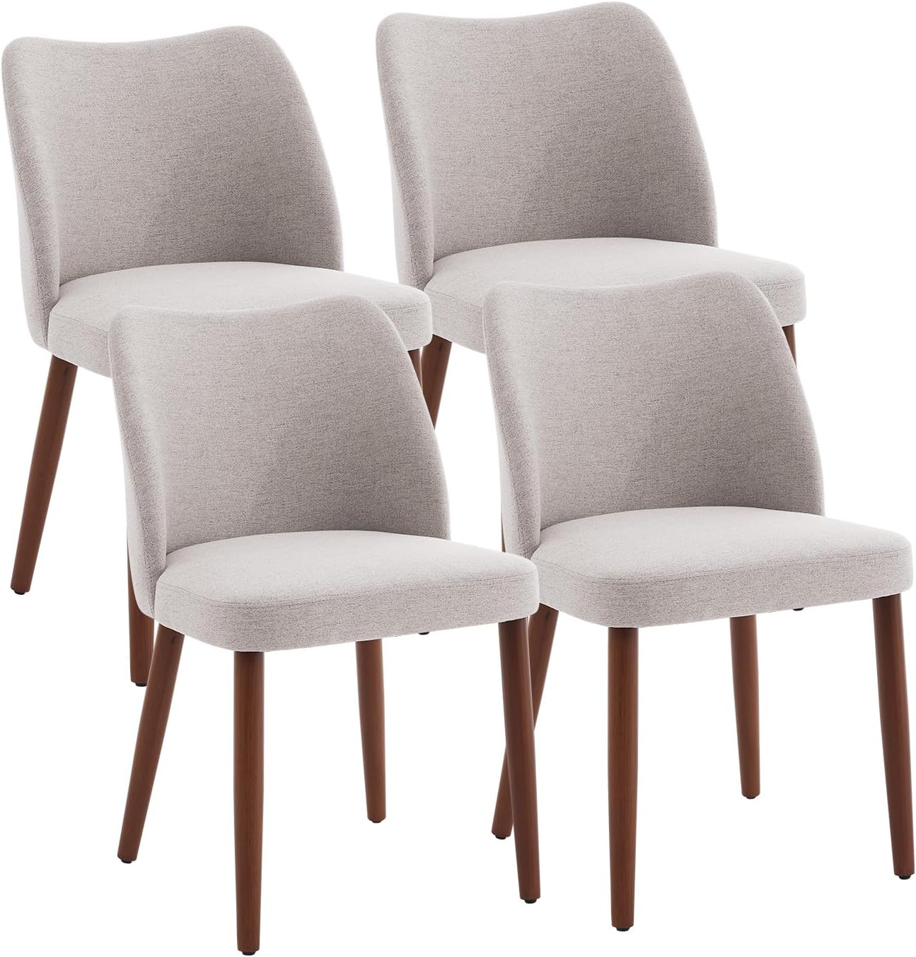 GarveeLife - Dining Chair Set of 4 Linen Upholstered Dining Chair with Solid Wood Legs Wing Backr...