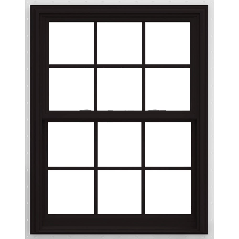 JELD-WEN LOWOLJW240200007 V-2500 31-1/2-in x 37-1/2-in Black White Vinyl New construction Double Hung Window Low-E argon Double Pane Glass with Grids (Full Screen Included)