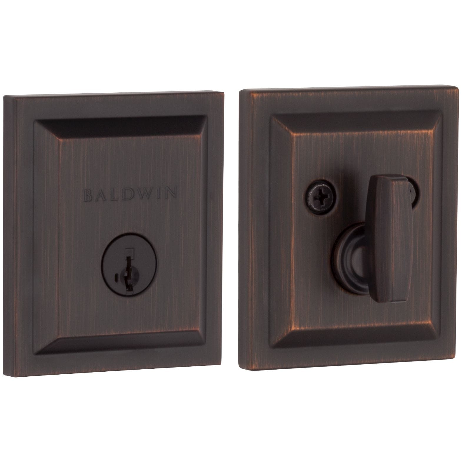 Baldwin Prestige Series Low Profile Square Venetian Bronze Single Cylinder Deadbolt with SmartKey