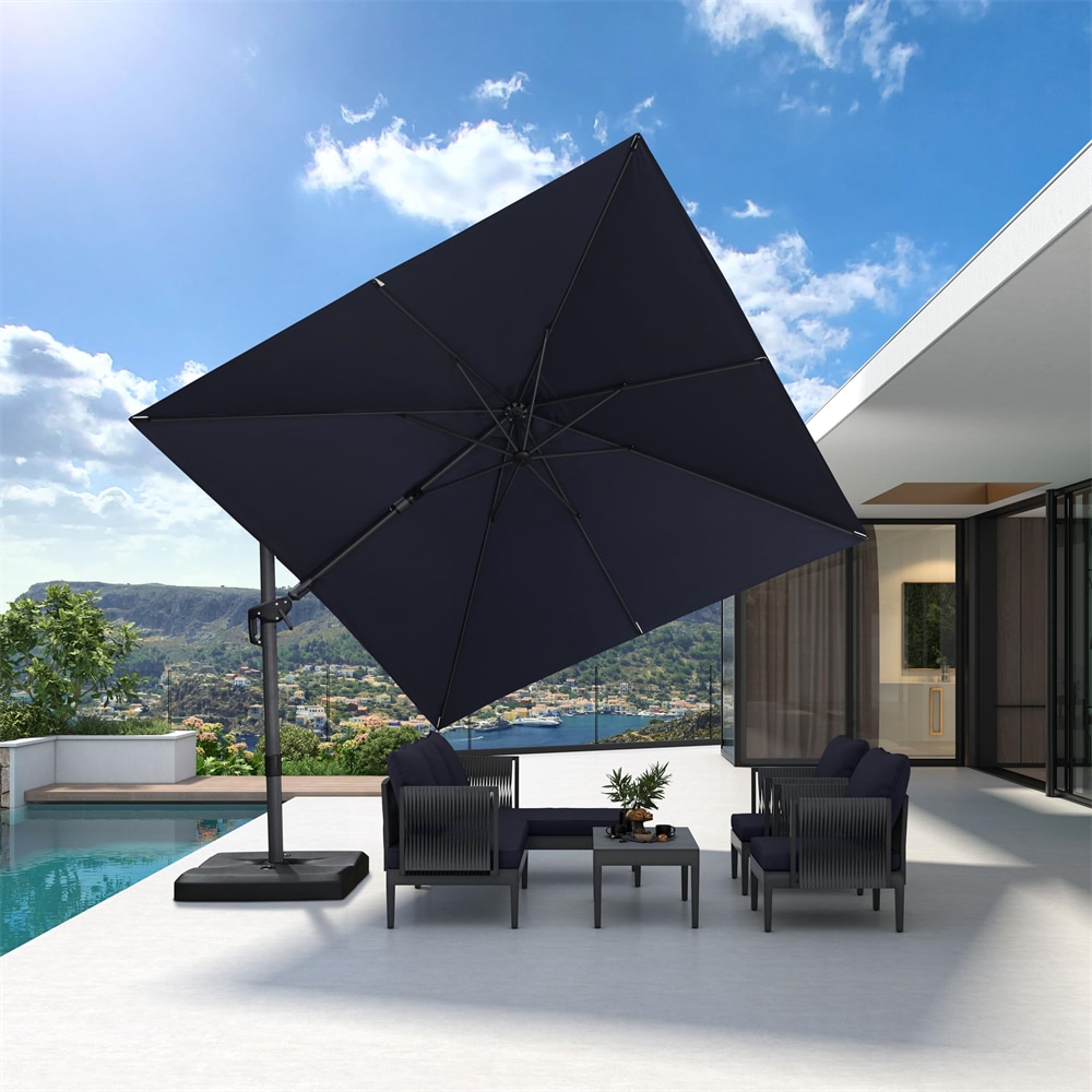 PURPLE LEAF LS04XHSDXZ10-NB 10-ft Aluminum Navy Crank Cantilever Patio Umbrella