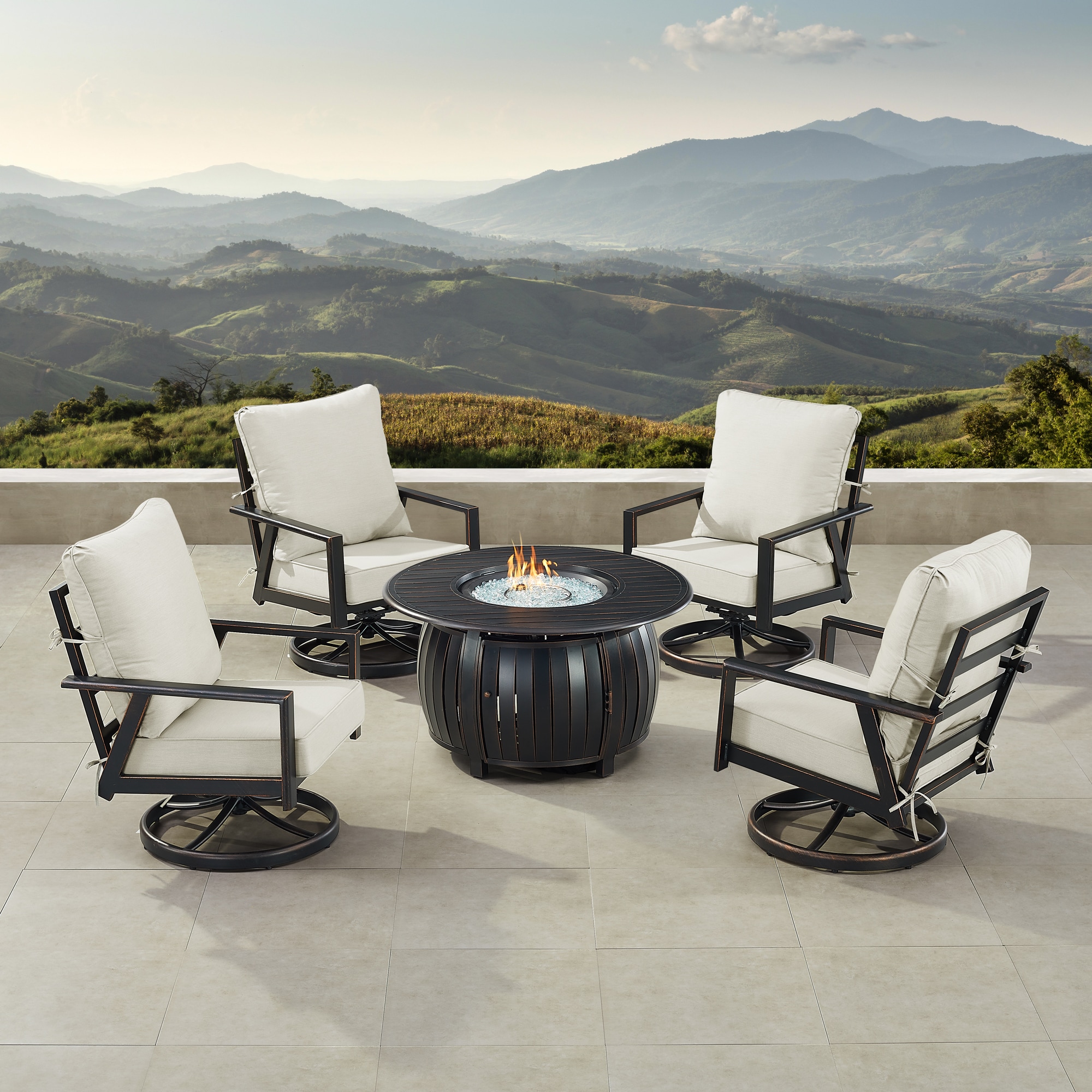 Oakland Living LX-4C-ITA-LGCU-IB-AC 9 -Piece Patio Conversation Set with Light Gray Cushions