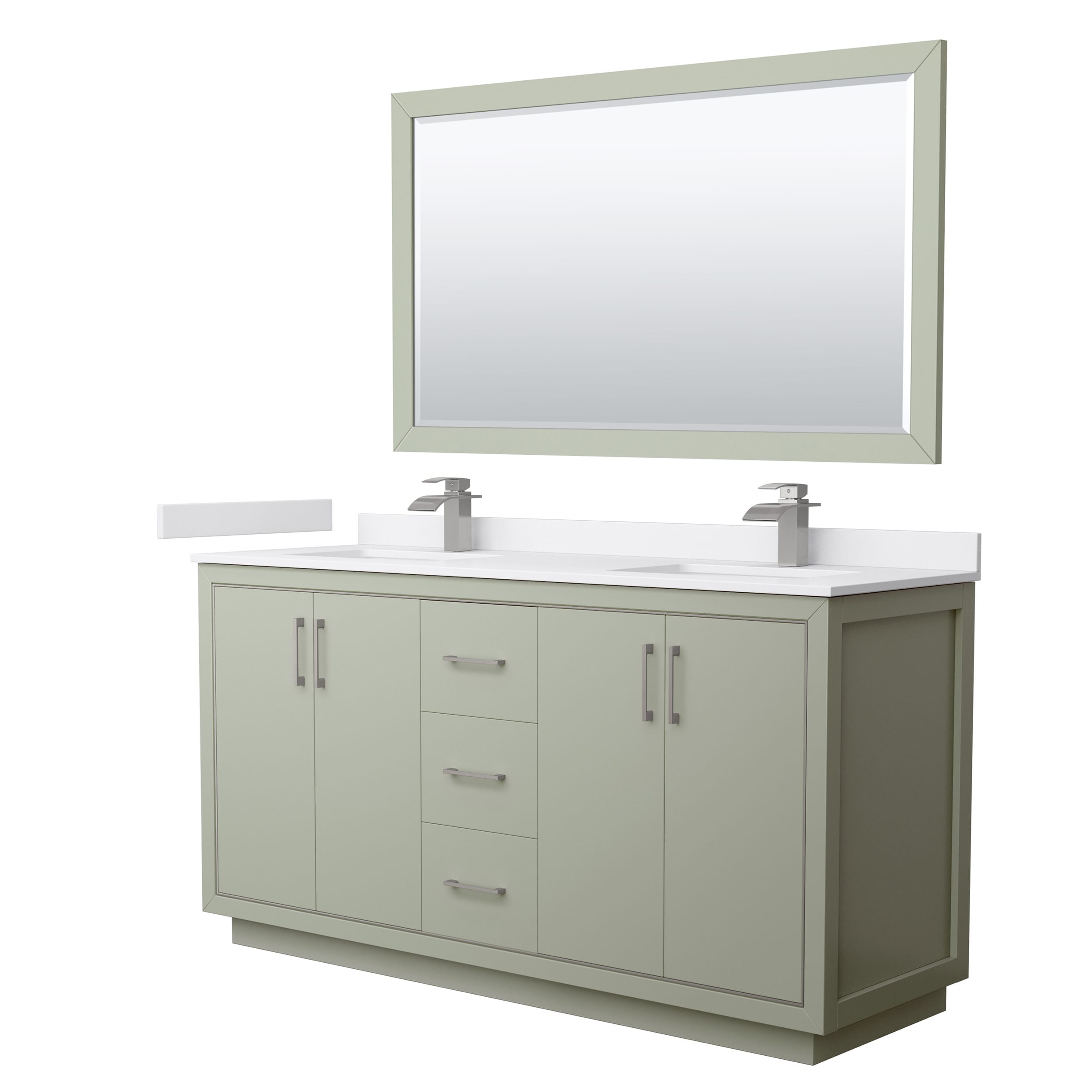 Wyndham Collection WCF111166DLGWCUNSM58 Icon 66-in Light Green with Brushed Nickel Trim Undermount Double sink Bathroom Vanity with White cultured marble Cultured marble Top (Mirror Included)