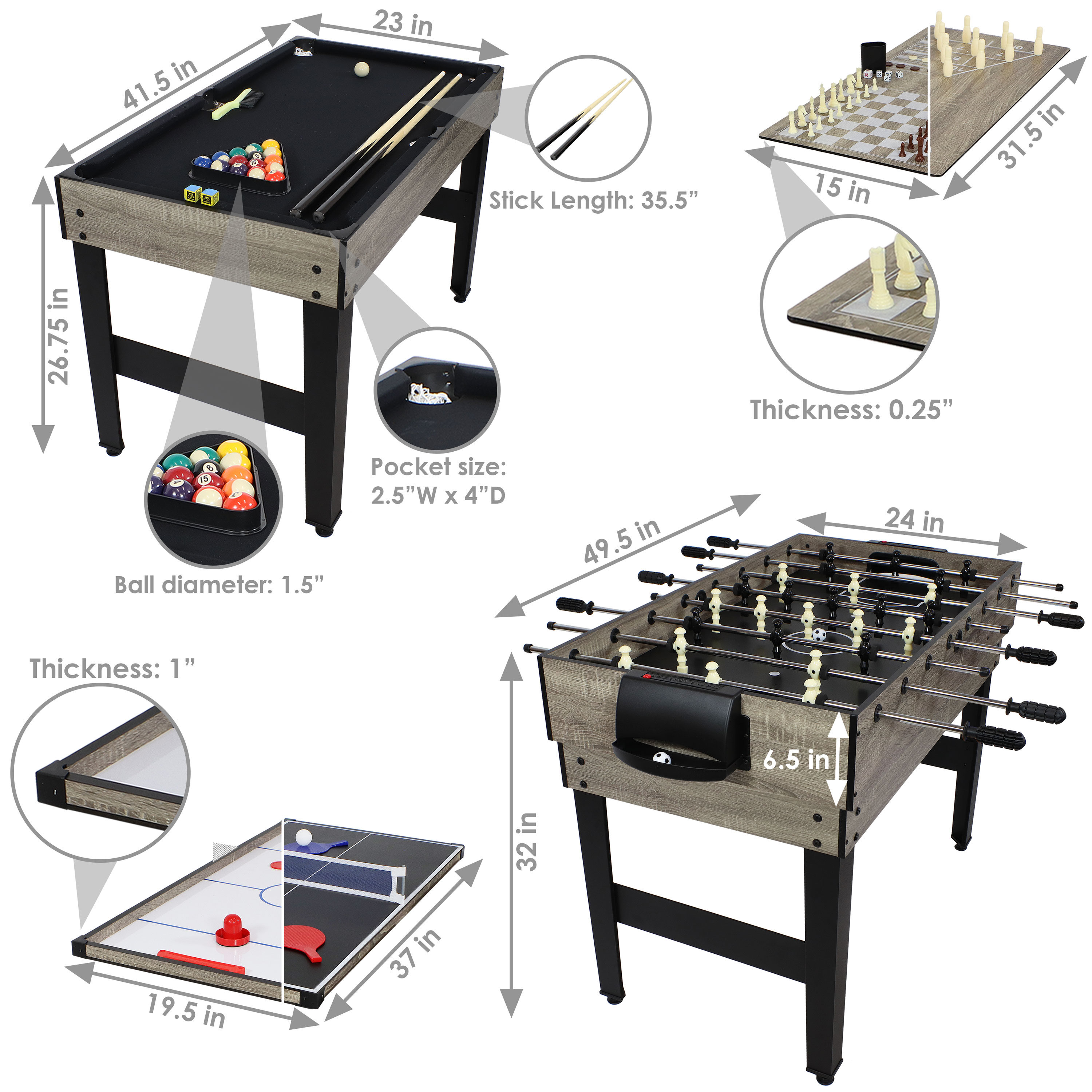 Classic Wood Stain 10-in-1 Multi-Game Table with Foosball and Billiards