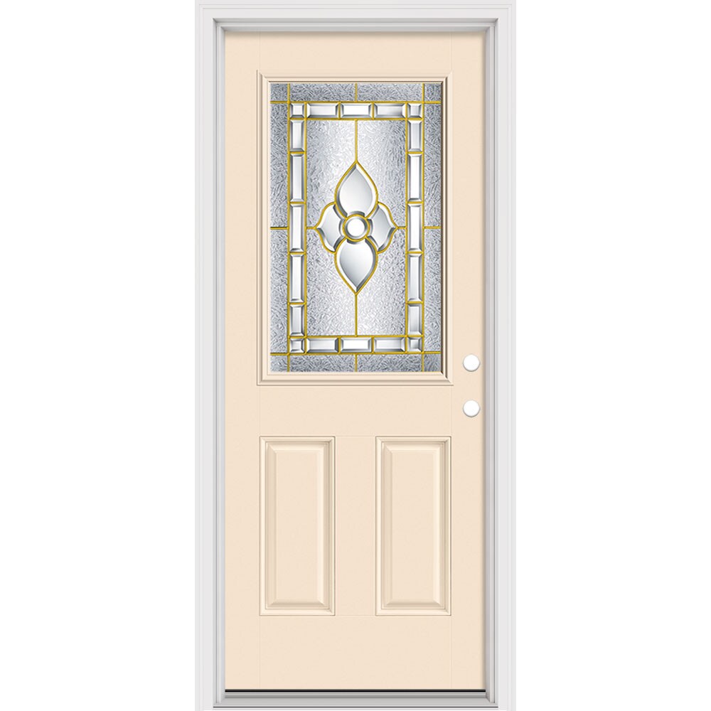 Masonite Georgian 32-in x 80-in x 4-9/16-in Fiberglass Left-Hand Inswing Bisque Painted Prehung Slab Front Door with Brickmould Solid Core in White -  632134