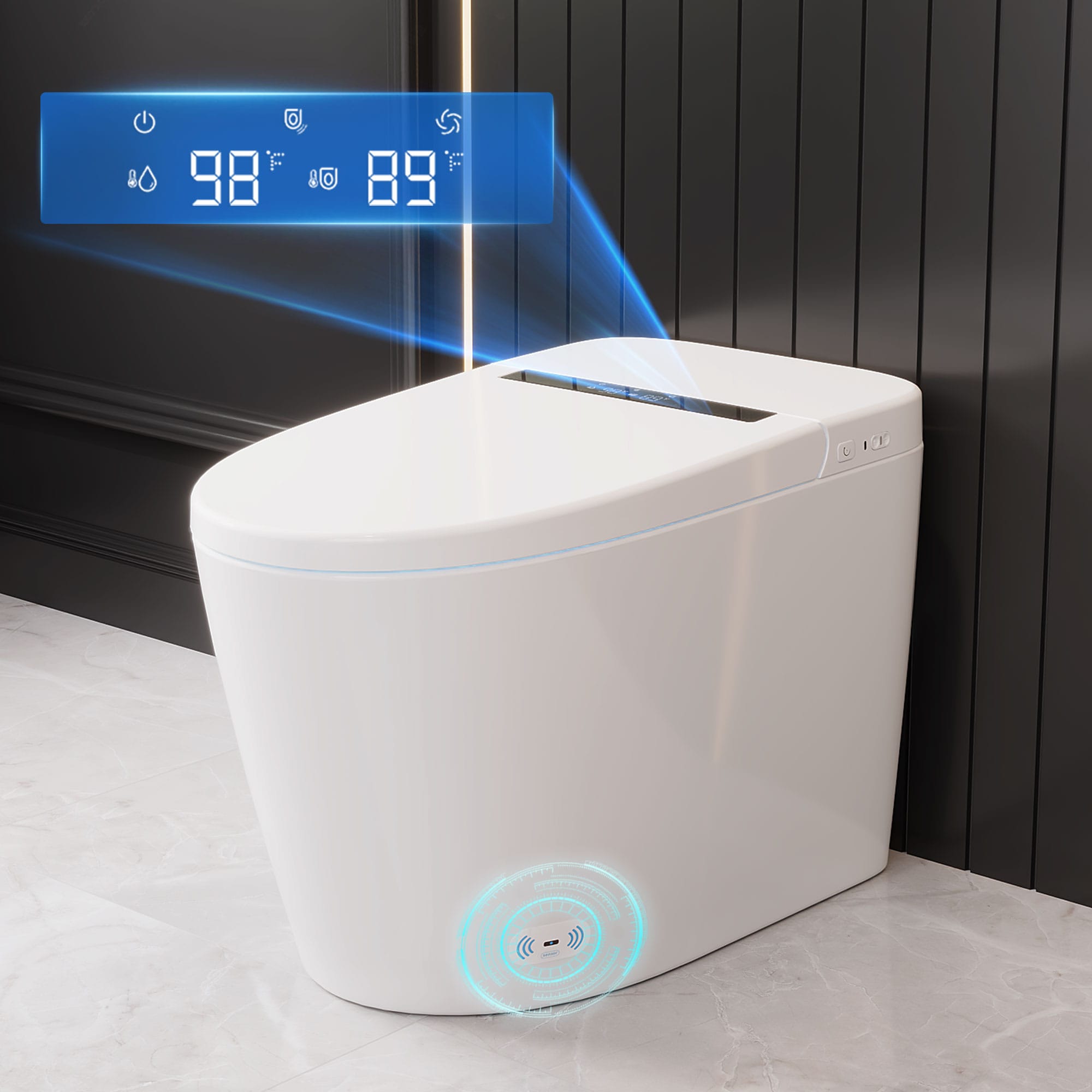 DeerValley DV-1S0159-V3 Vertex White Touchless Flush Elongated Standard height Smart Soft Close 1-piece Bidet 12-in Rough-In 1.28 GPF