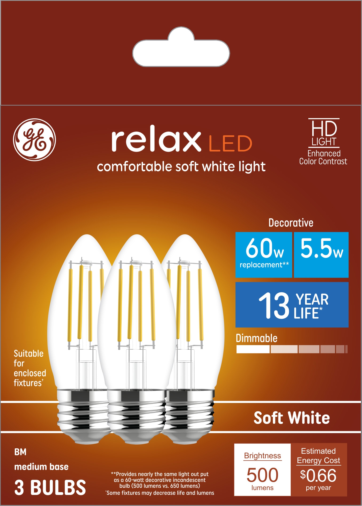 GE LED 60-Watt Equivalent B11 2700K Soft White Candle Lights Bulbs