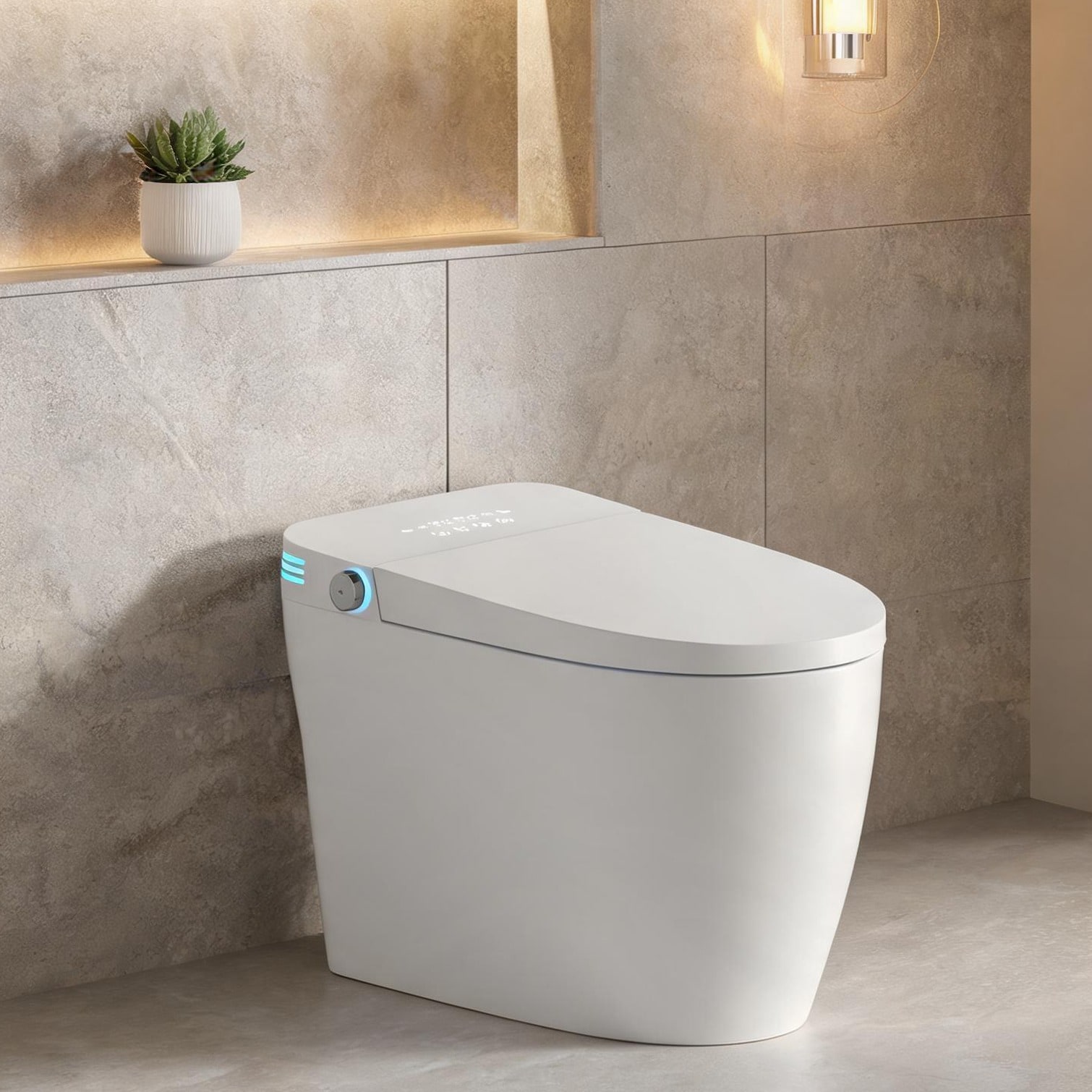 Naturefalls - Ceramic One-Piece Smart Toilet with Integrated Bidet and Radar Auto Lid Classic Whi...