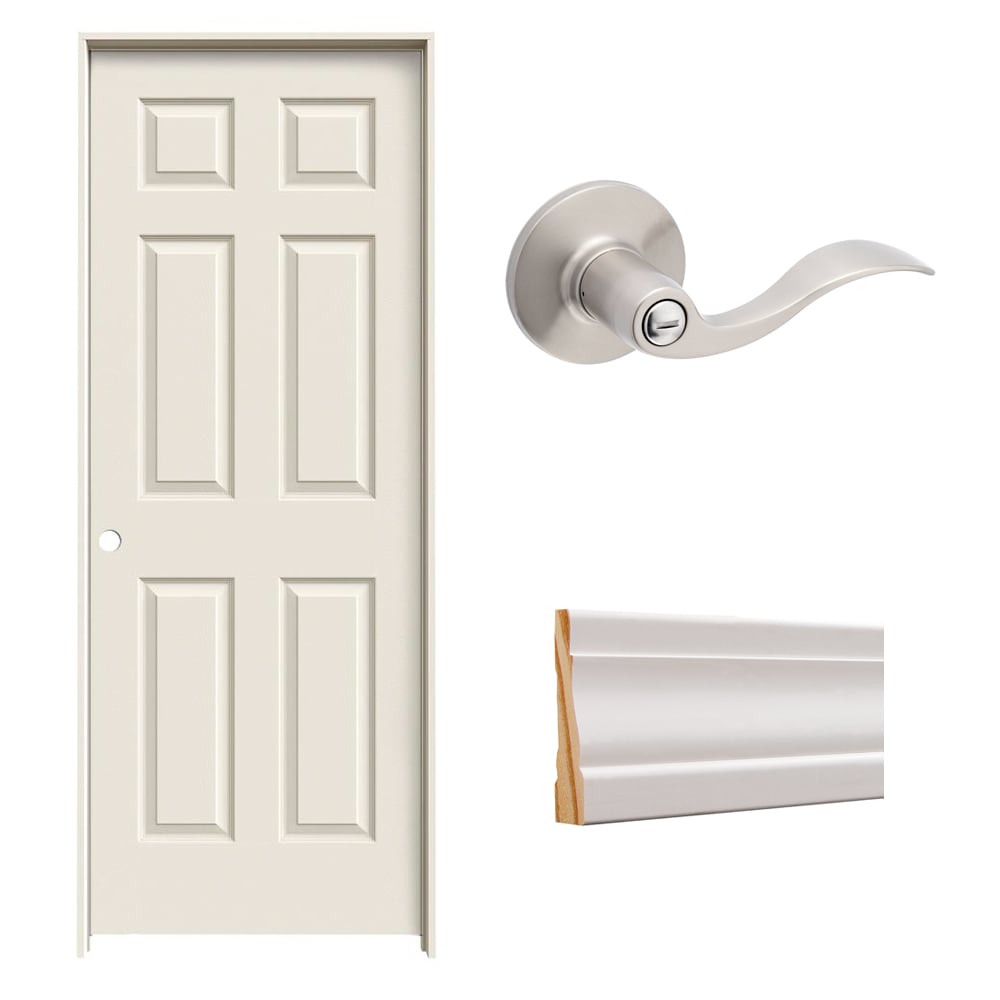 Shop RELIABILT 6 Panel Solid Core Primed Right Hand Single Prehung Interior  Door and Olivia Bed/Bath Door Handle Combo at