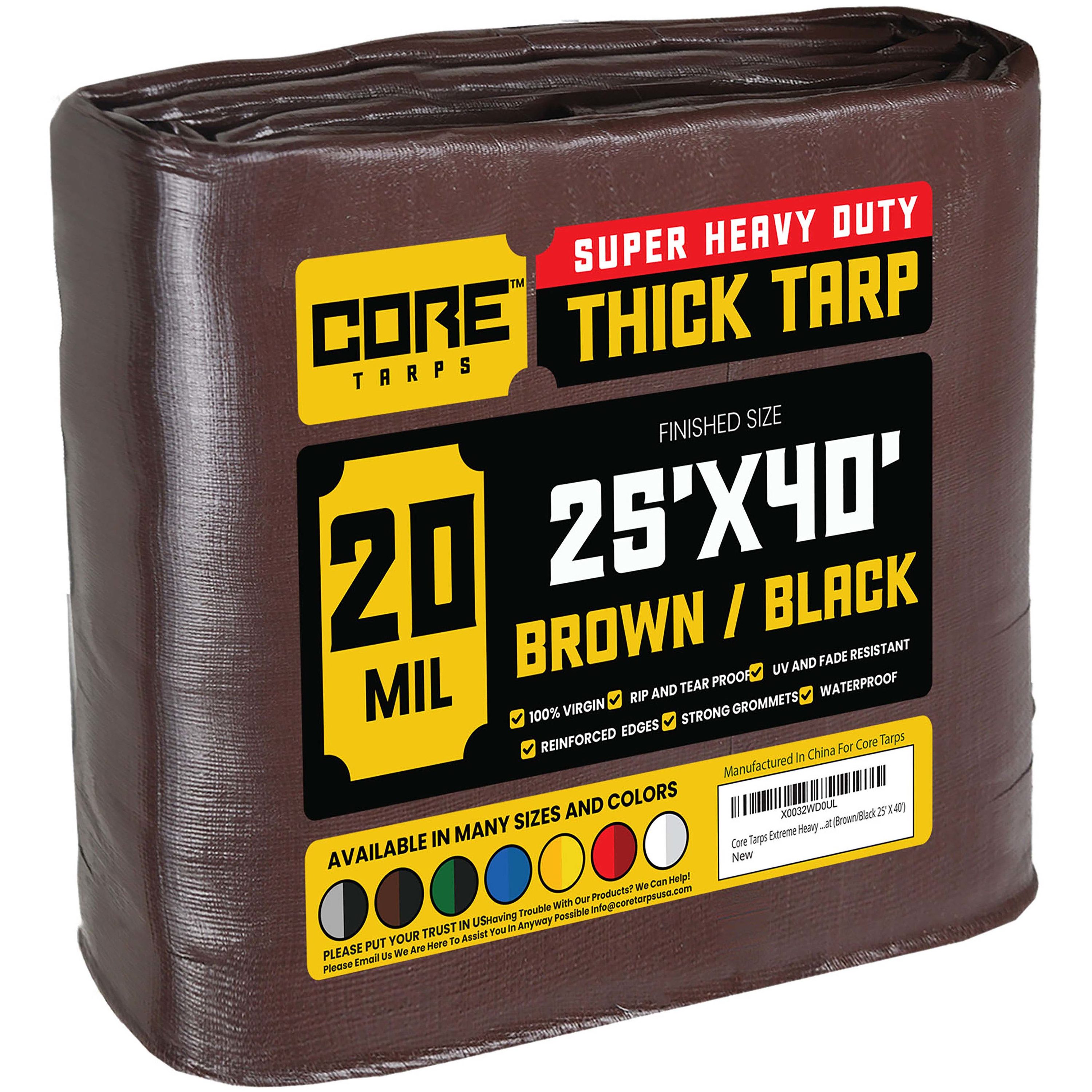 Core Tarps CT-702-25X40 25-ft x 40-ft Brown Waterproof Commercial Polyethylene 20-Mils Tarp