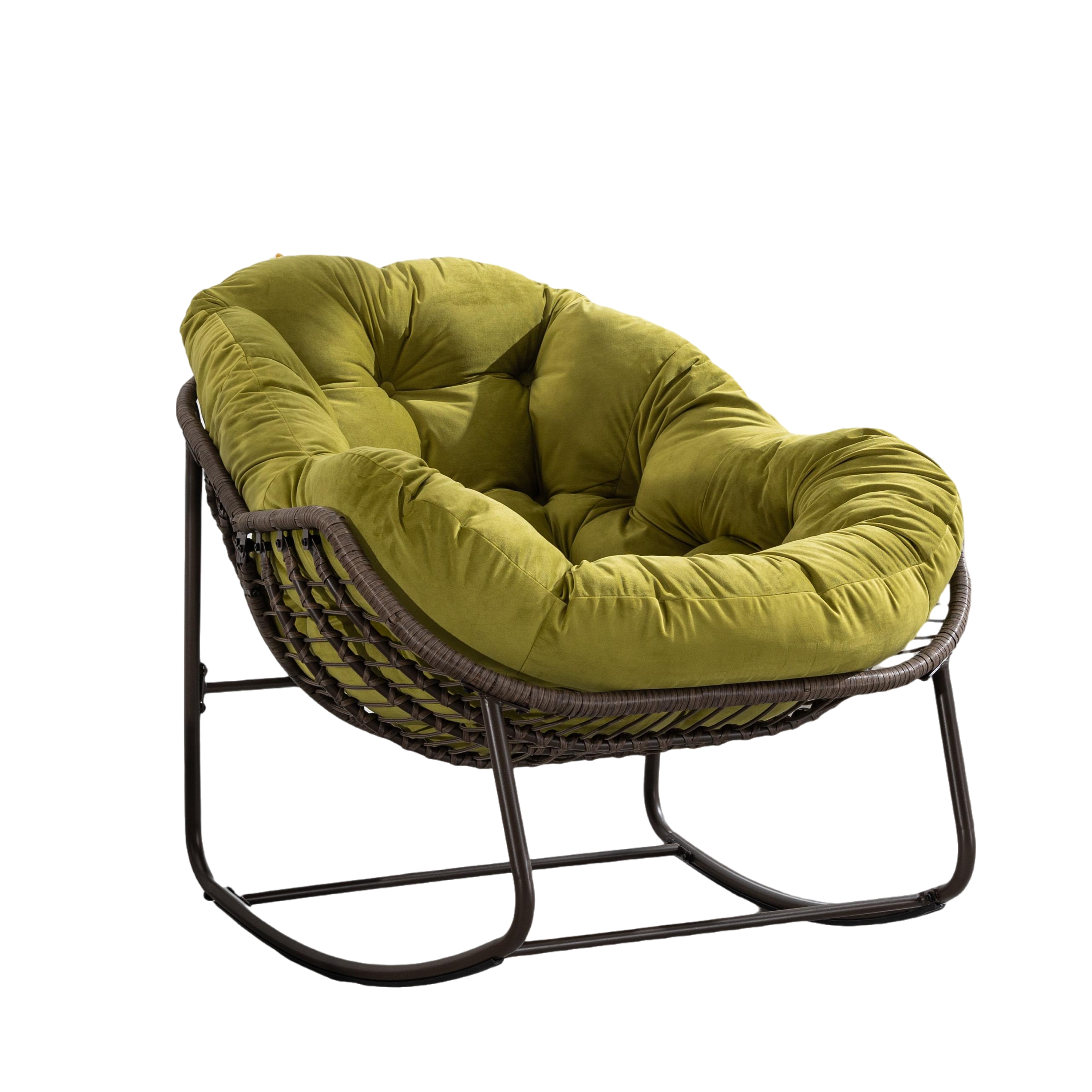 AHIOU HOME ZAAHG-105292AC Elijah Rattan Brown Iron Frame Rocking Chair with Green Cushioned Seat