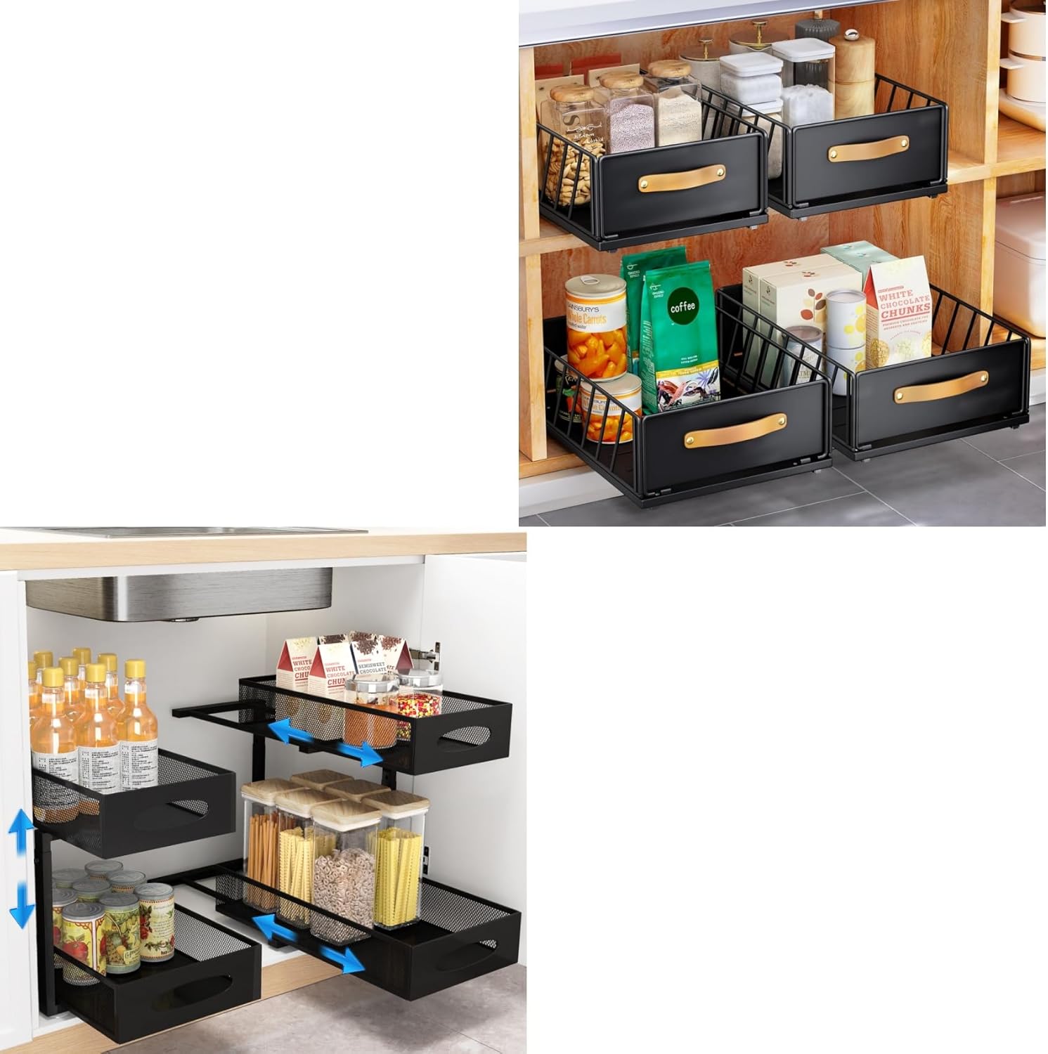 Kitstorack KS-B0D4-FGB2C5 1PC Pull out Cabinet Organizer Fixed with Adhesive Nano Film and 1PC Under Sink Organizer Bundle