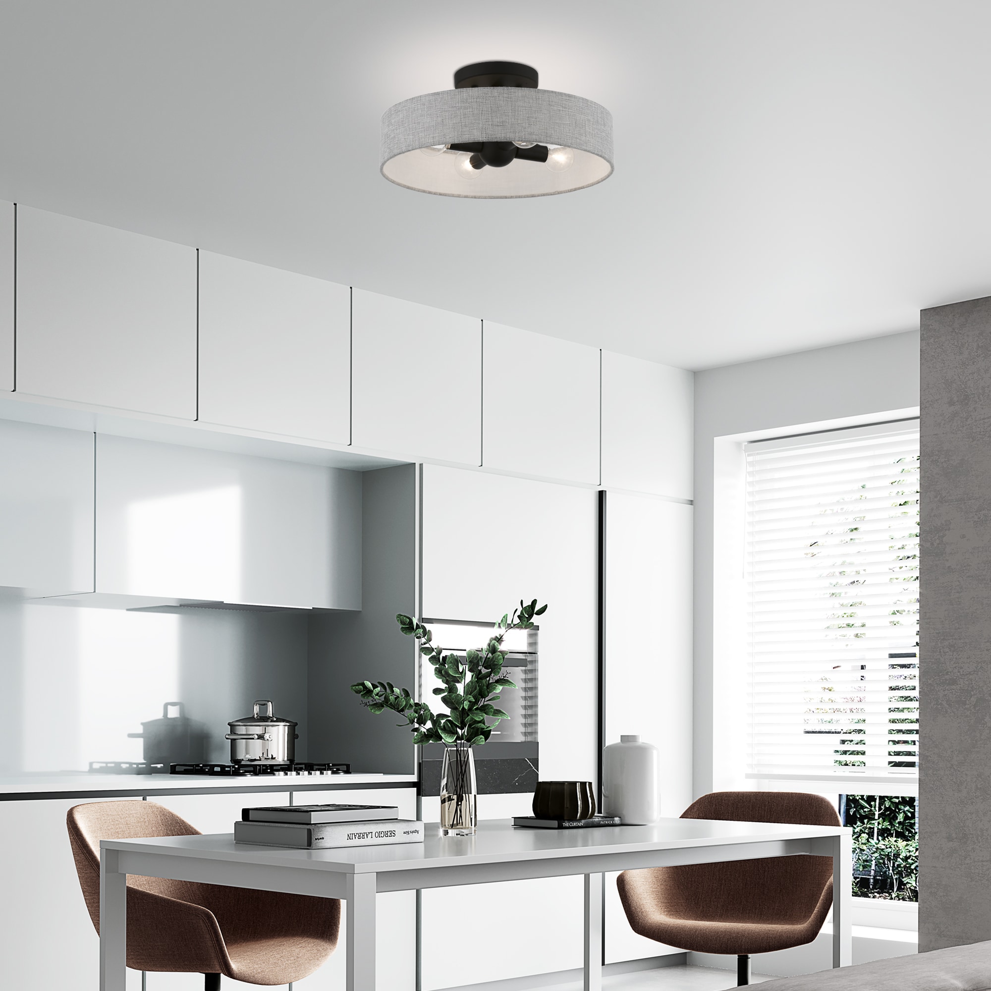 Elmhurst Black and Gray 4-Light Drum Semi-Flush Mount