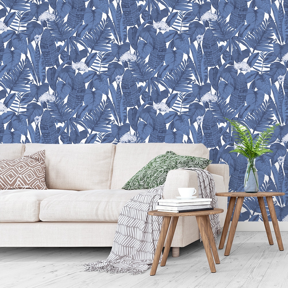 Tempaper 28-sq ft Blue Vinyl Floral Self-adhesive Peel and Stick ...