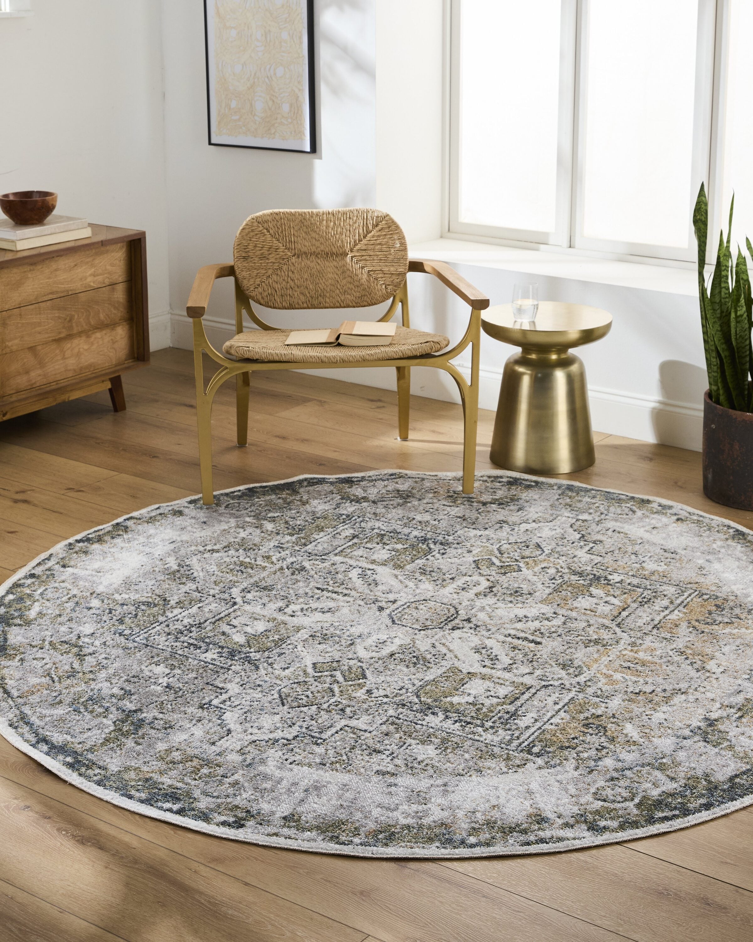 Livabliss LLL2301-67RD Lillian 7 x 7 (ft) Polyester Charcoal/Light brown Round Indoor Medallion Vintage Machine washable Area rug