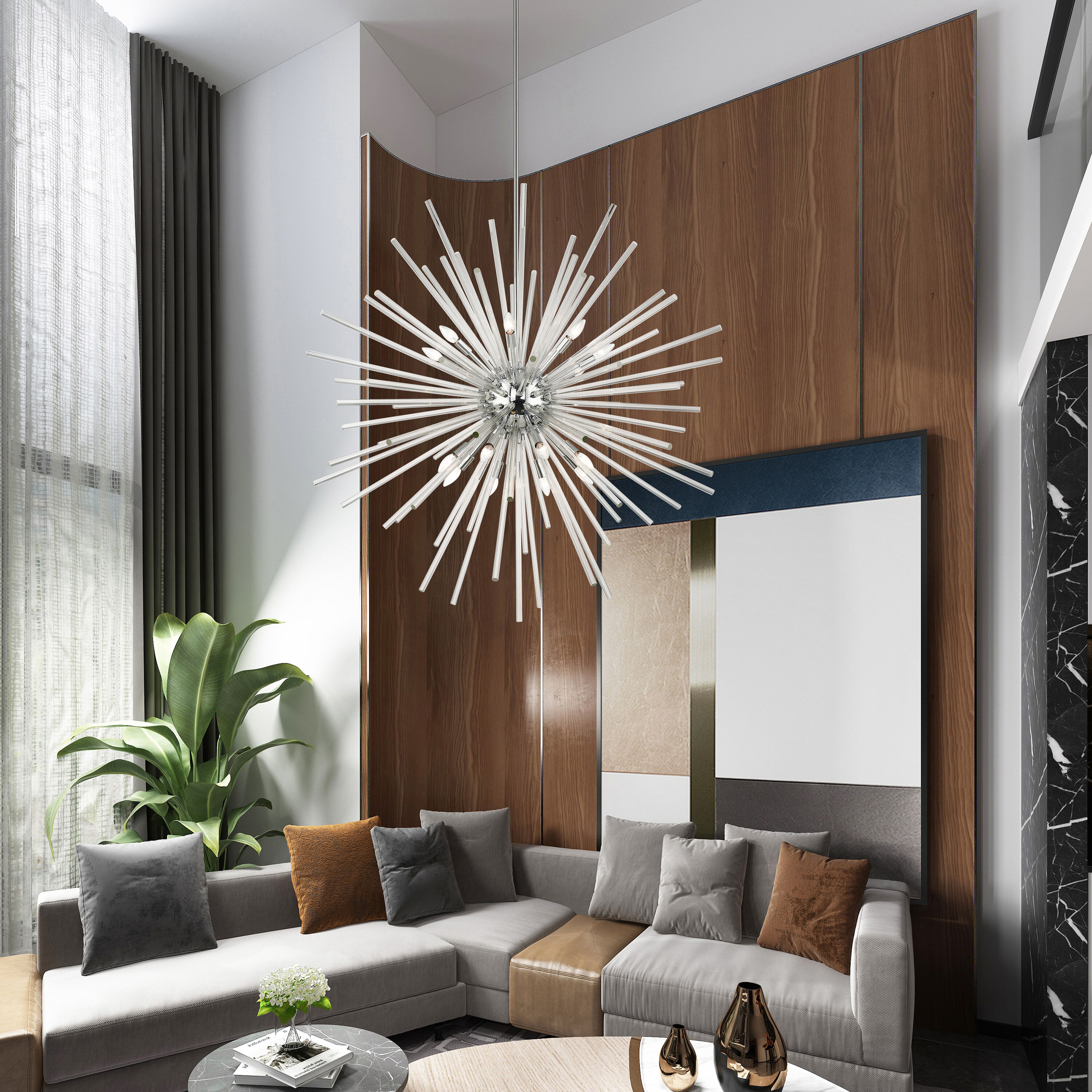 Polished Chrome and Clear Crystal 16-Light Foyer Pendant