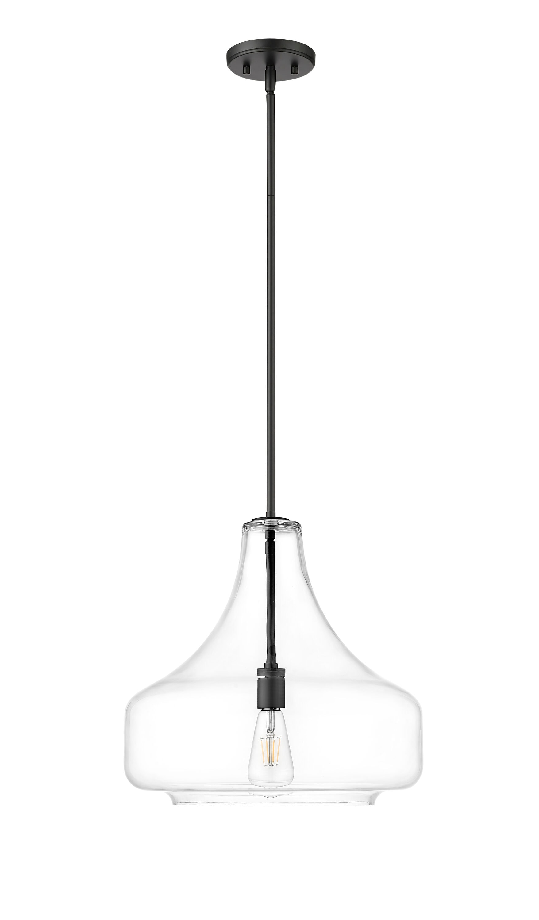 Millennium Lighting 20301-MB Madelynn 1 -Light Matte Black Modern/contemporary Clear glass Cone Medium Hanging Pendant light