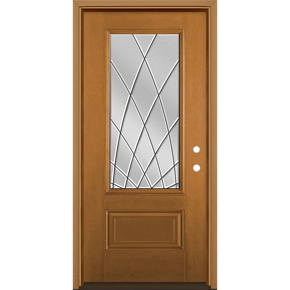 Masonite 3423337 Ventata 36-in x 80-in x 4-9/16-in Fiberglass 3/4 lite Left-hand inswing Oakcrest Stained Prehung Single door Front Door with Brickmould Insulating core Decorative glass