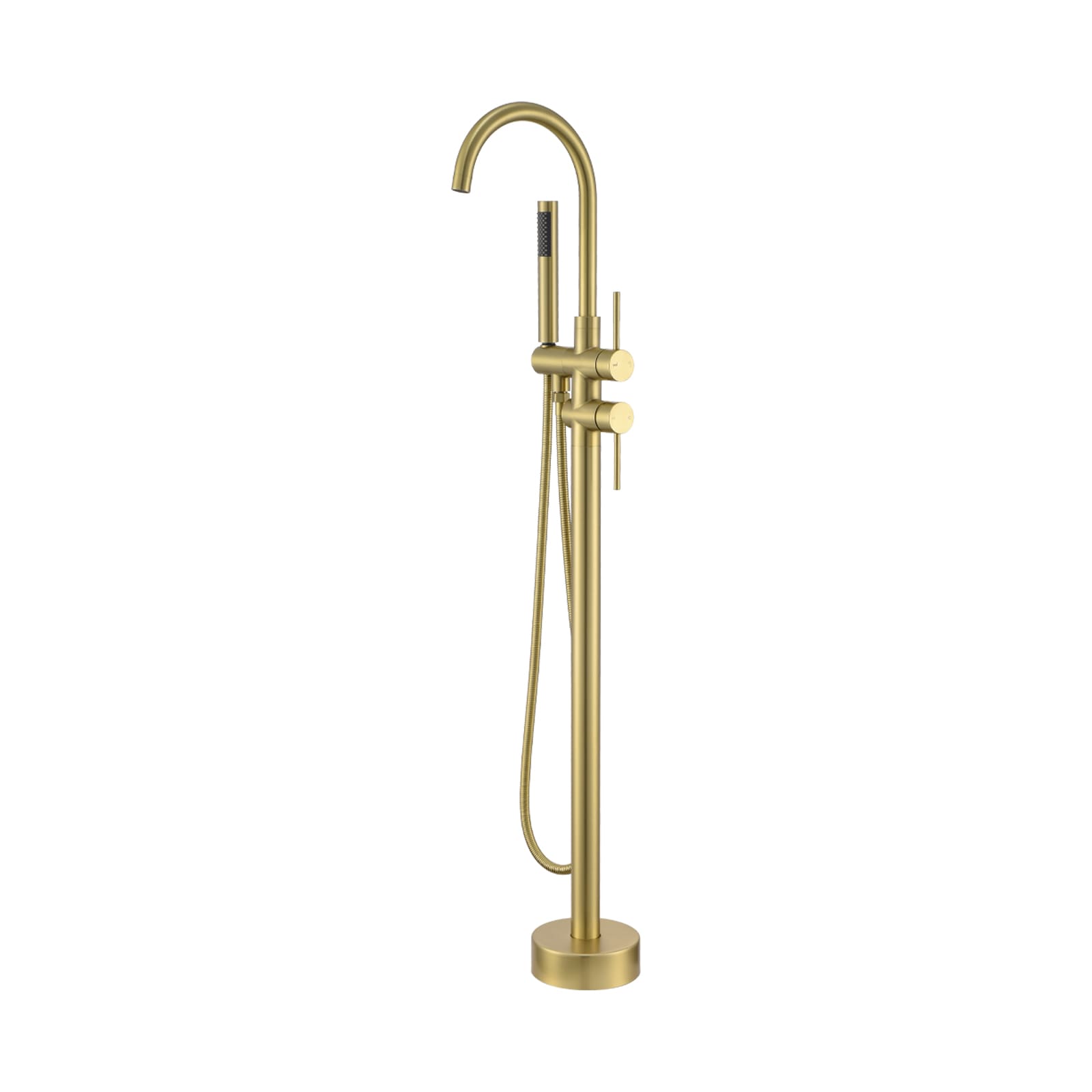 Flynama FLNK0853Q Brushed Gold 1-handle Freestanding High-arc Bathtub Faucet with Hand Shower ( Valve Included )