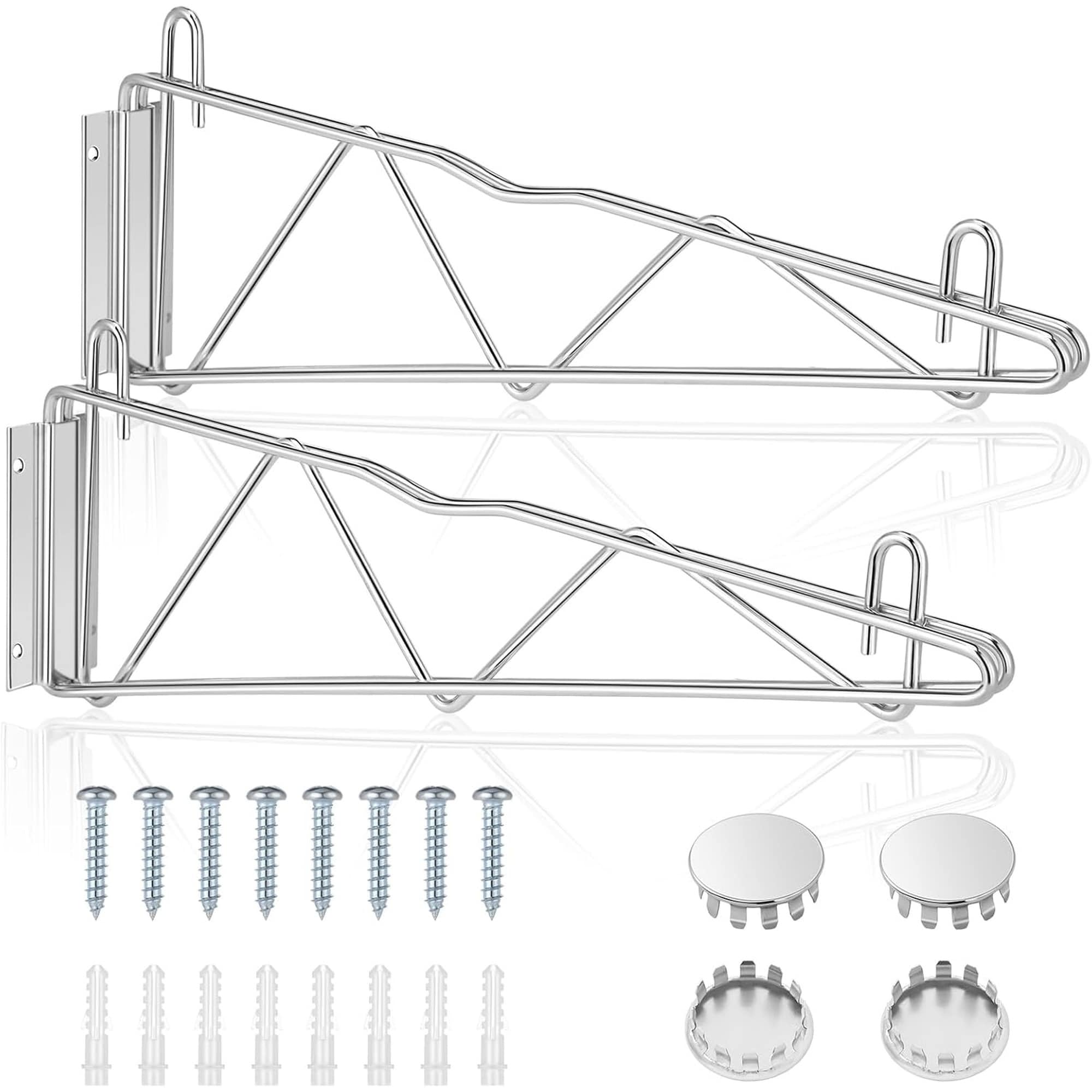 Angel Sar 2 Pcs 18 in Fixed Wall Mount Single Wire Shelf Bracket Silver Chrome Finish for Shelves Storage and Display