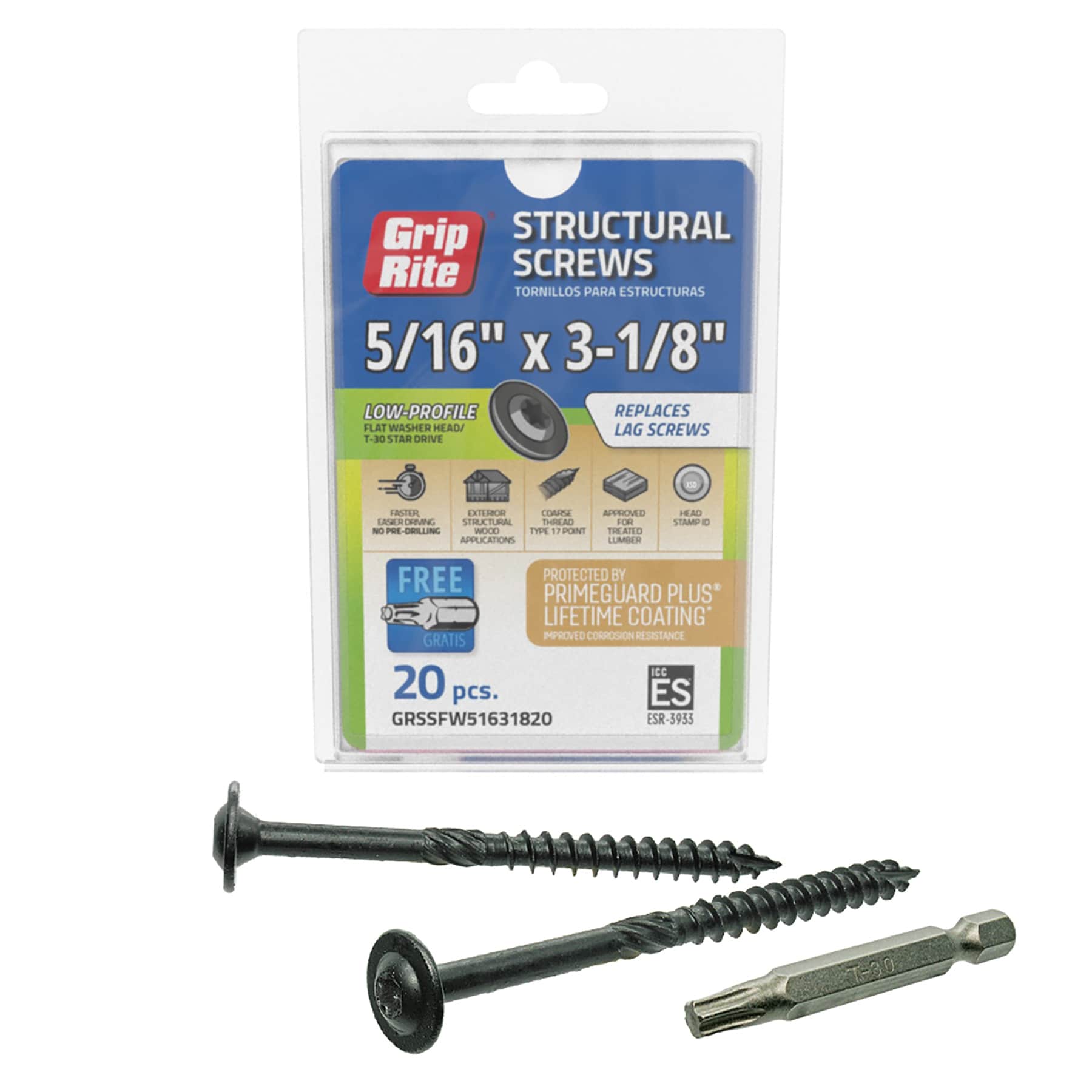 Grip-Rite GRSSFW51631820 5/16-in x 3-1/8-in Wood to wood Deck Screws ( 20 -Per Box )