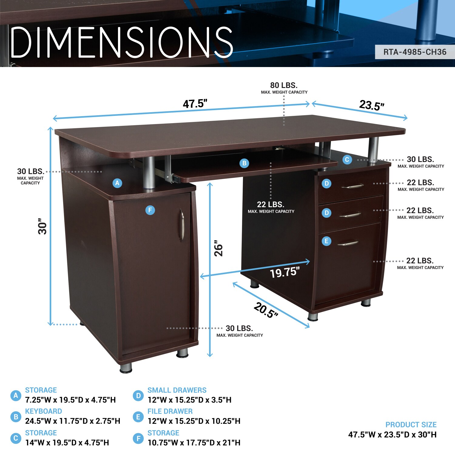 Streamdale Furniture RTA-4985-CH36 desks - View #4