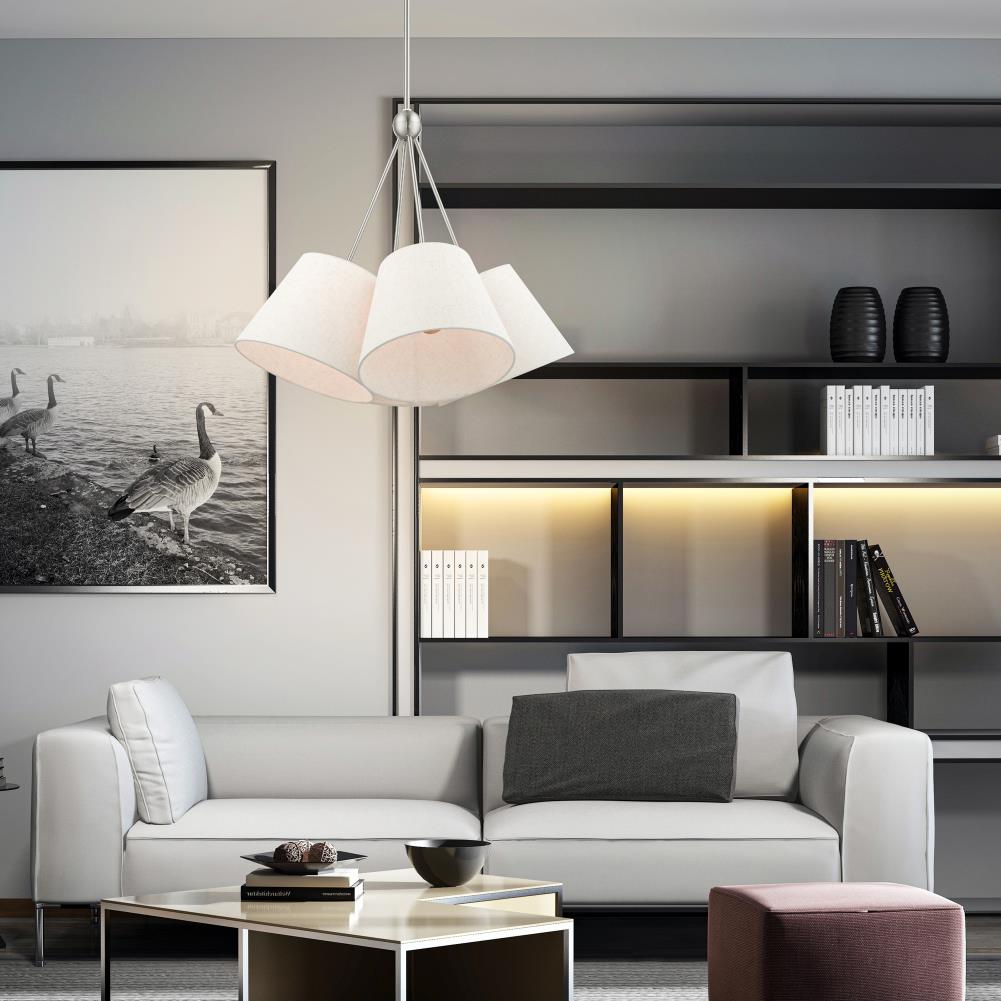 Prato Modern 4-Light Chandelier with Oatmeal Fabric Shade