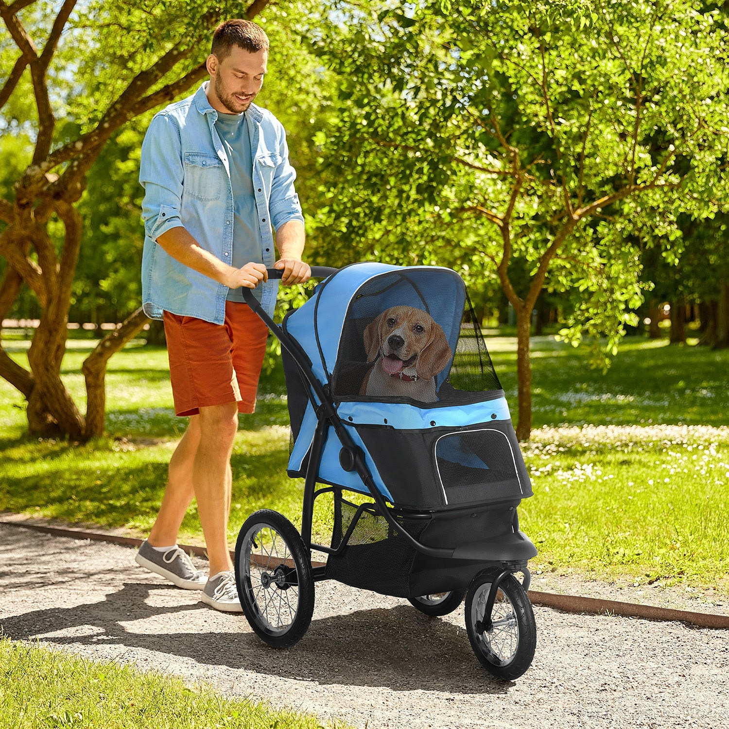 Mondawe MD-AB66288 Blue 3 -Wheels Dog/Cat Stroller Weight Capacity 44-lbs