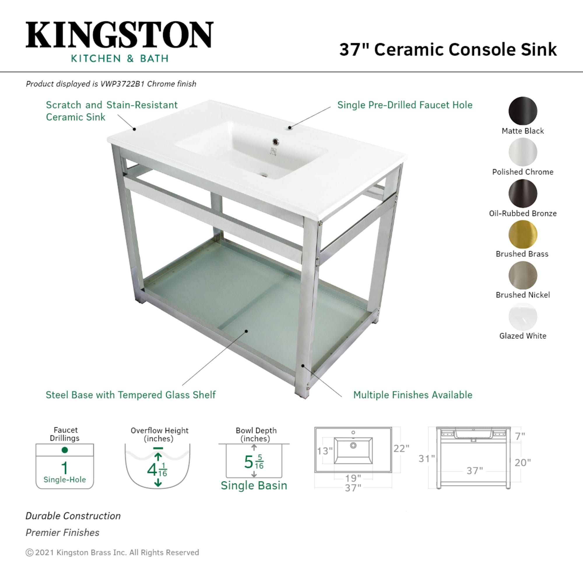 Kingston Brass WLVWP3722B8 Bath-Sink - View #3