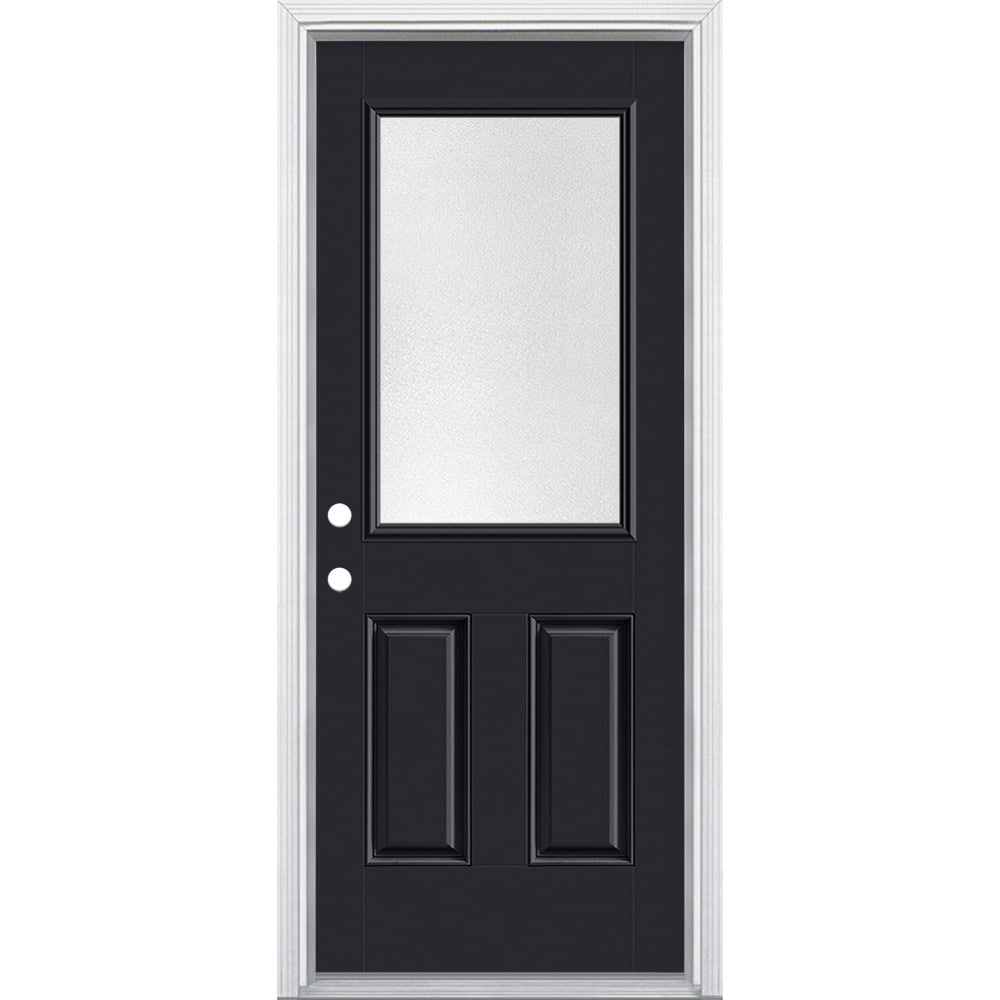 Masonite 629314 32-in x 80-in x 4-9/16-in Fiberglass Half lite Right-hand inswing Peppercorn Painted Prehung Front Door with Brickmould Insulating core