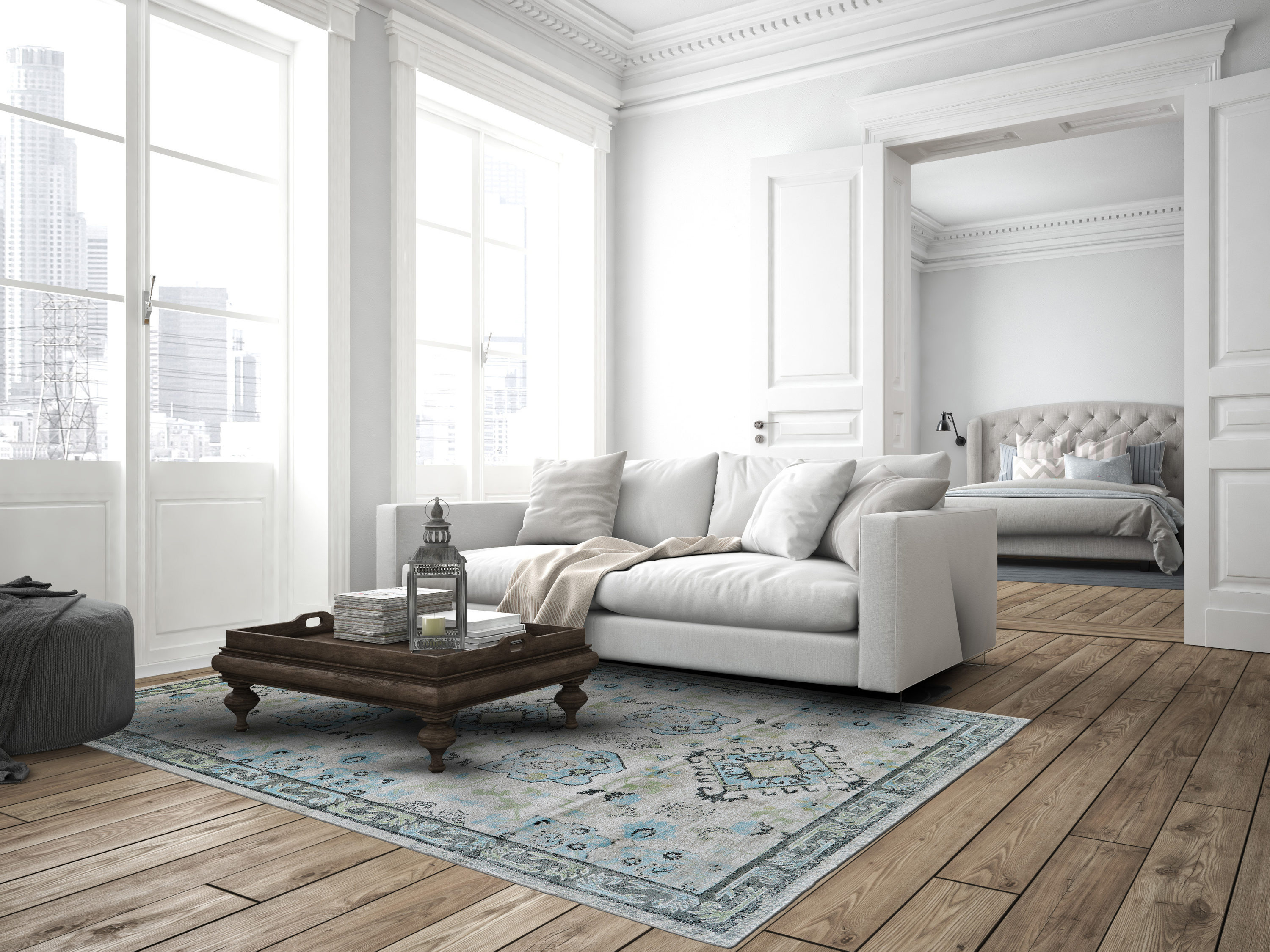 Room Envy 661R3378BIRSTEP18 Alessandria 2 x 3 (ft) Loomed Polypropylene Cool Gray/Bluebird Turquoise Rectangular Indoor Abstract Mid-Century Modern Throw rug
