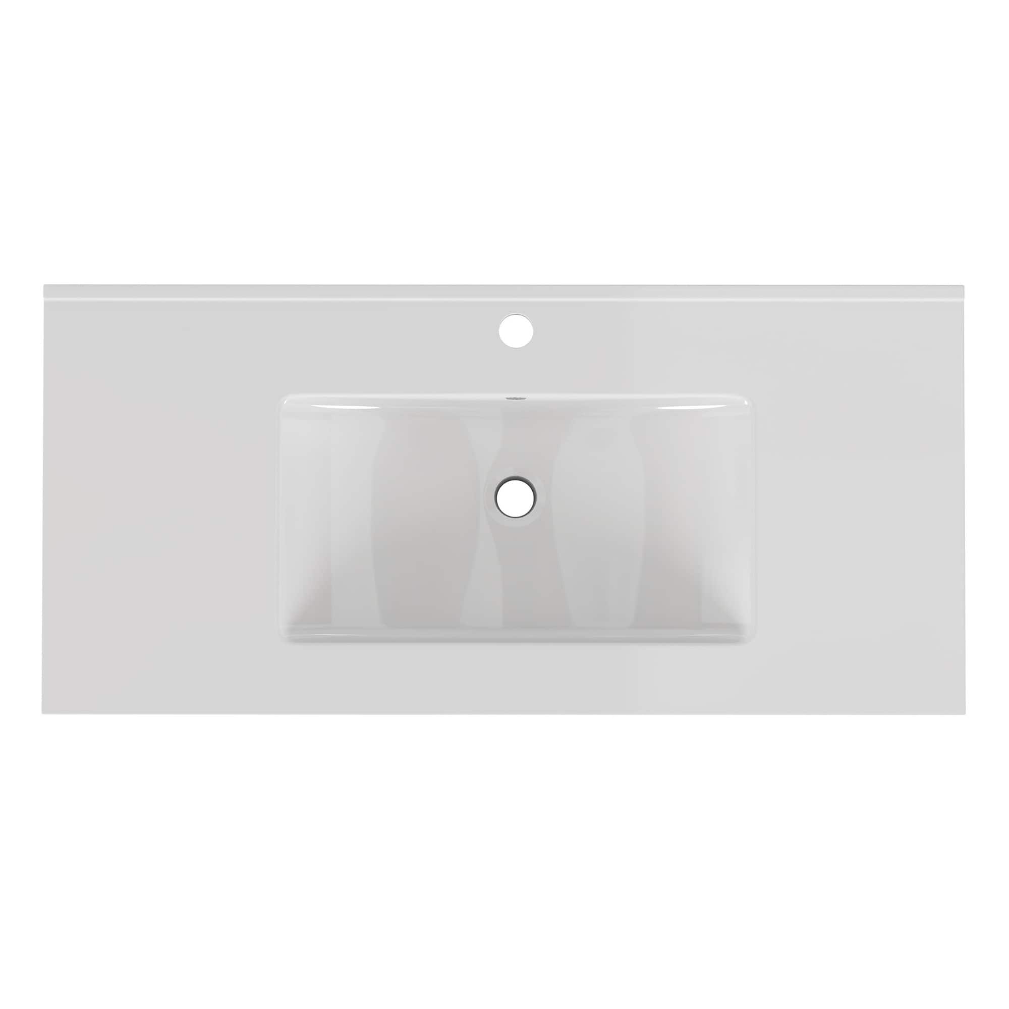 IAK - 36 inch White Ceramic Bathroom Sink with Pre-Drilled Faucet Hole for 36 Inch Vanity