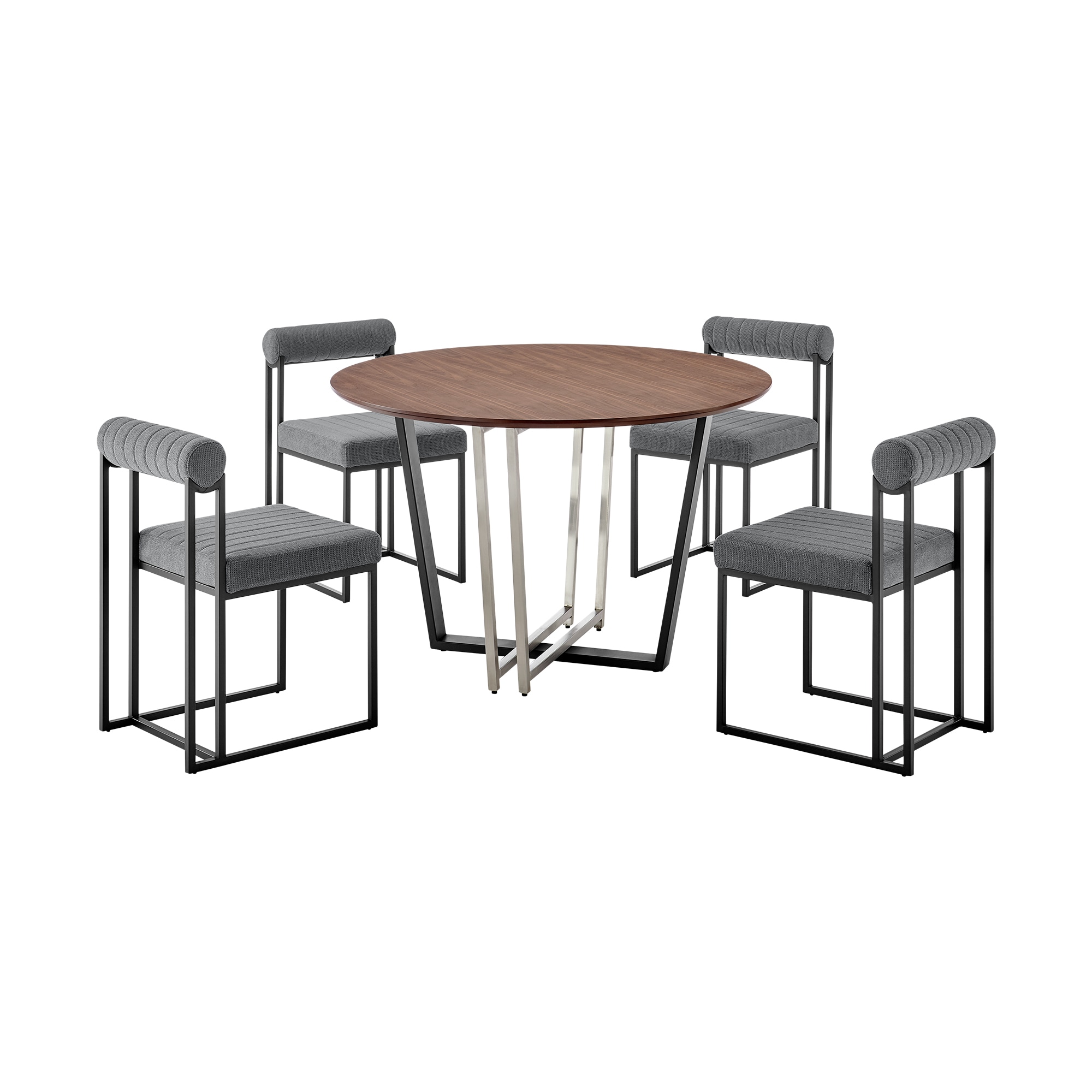 Armen Living SETJO5BLKAGRY Walnut Contemporary/Modern Dining Room Set with Round Table ( Seats 4 )