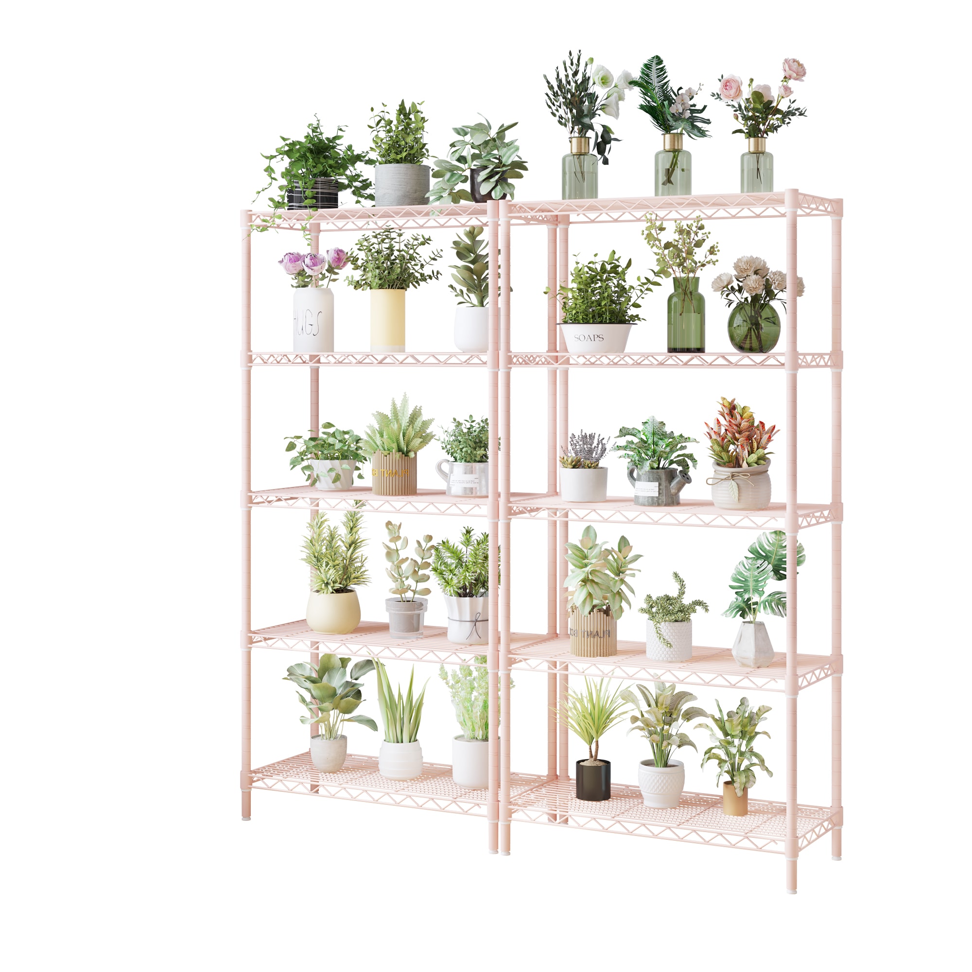 Outopee 29.13-in W x 13.38-in D x 59.05-in H Heavy Duty Pink Metal Wire Utility Shelving Unit